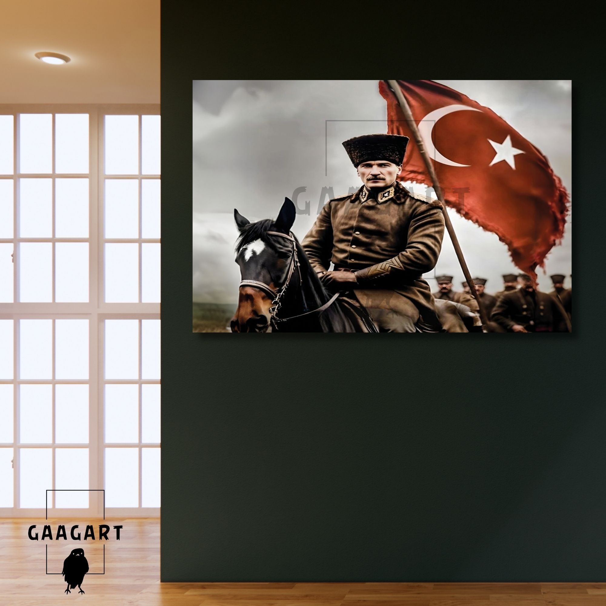 Tekli Yatay Kanvas Duvar Tablosu At Üzerinde Atatürk