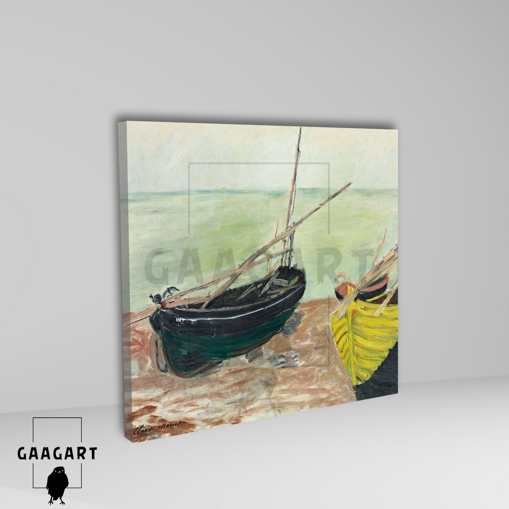 Kare Kanvas Ünlü Eserler Monet Étude De Bateaux Sur La Plage D’Étretat (1885)