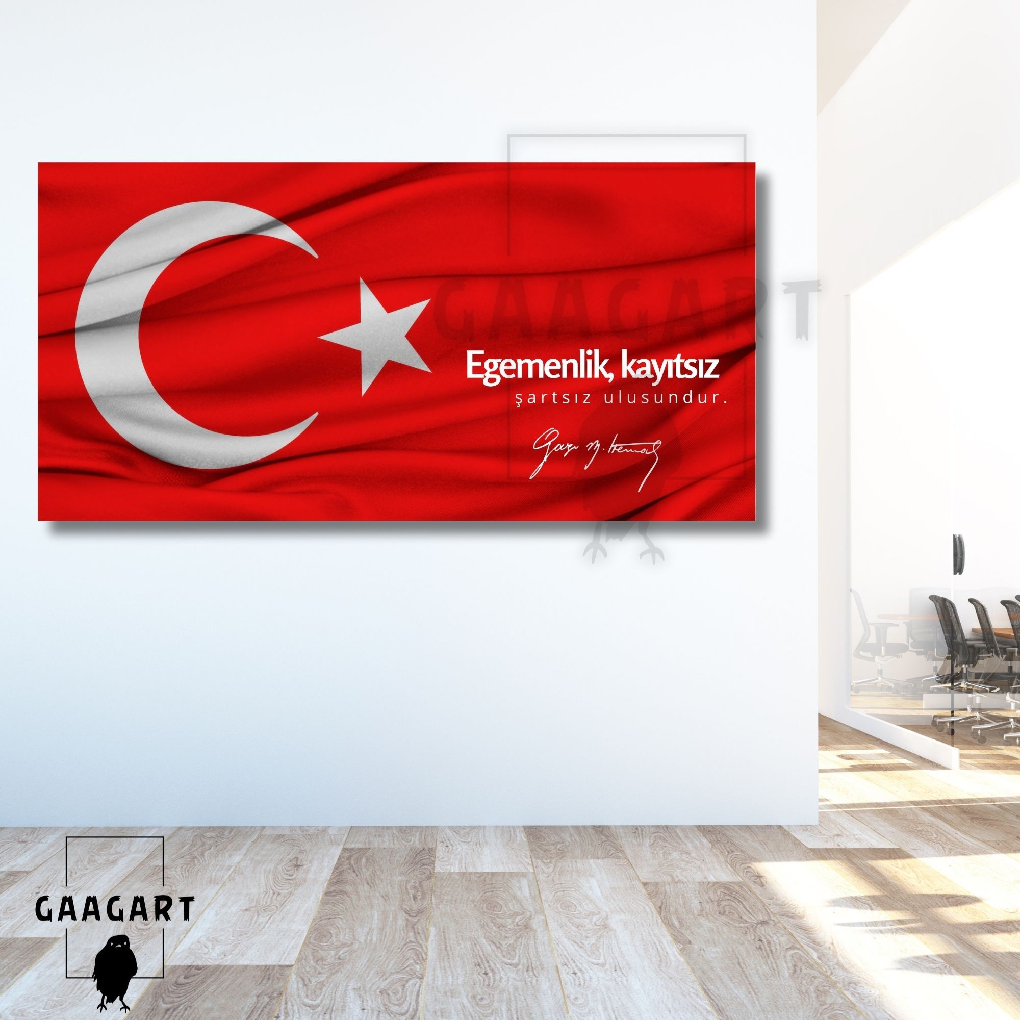 Panoramik Kanvas Makam Panosu Türk Bayrağı Atatürk ''Egemenlik, kayıtsız şartsız ulusundur. ''