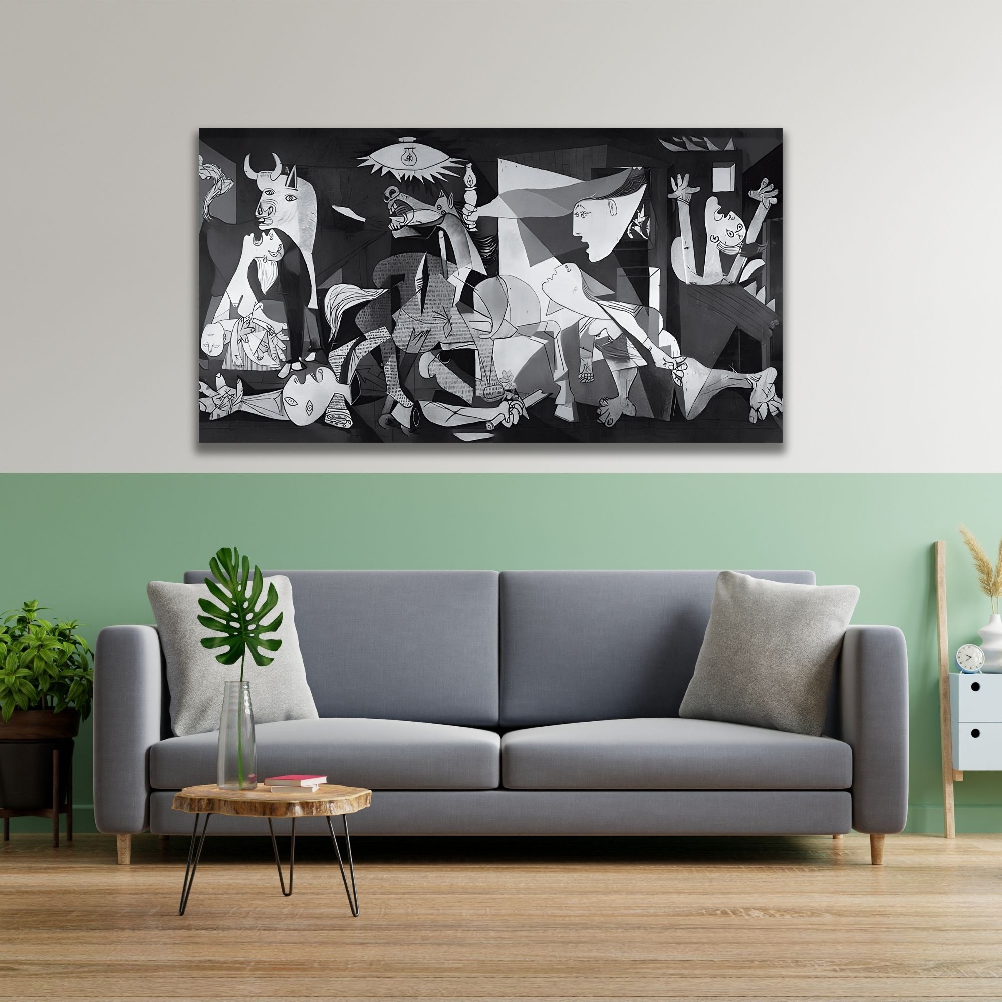 Panoramik Kanvas Duvar Tablosu Pablo Picasso Siyah Beyaz Guernica