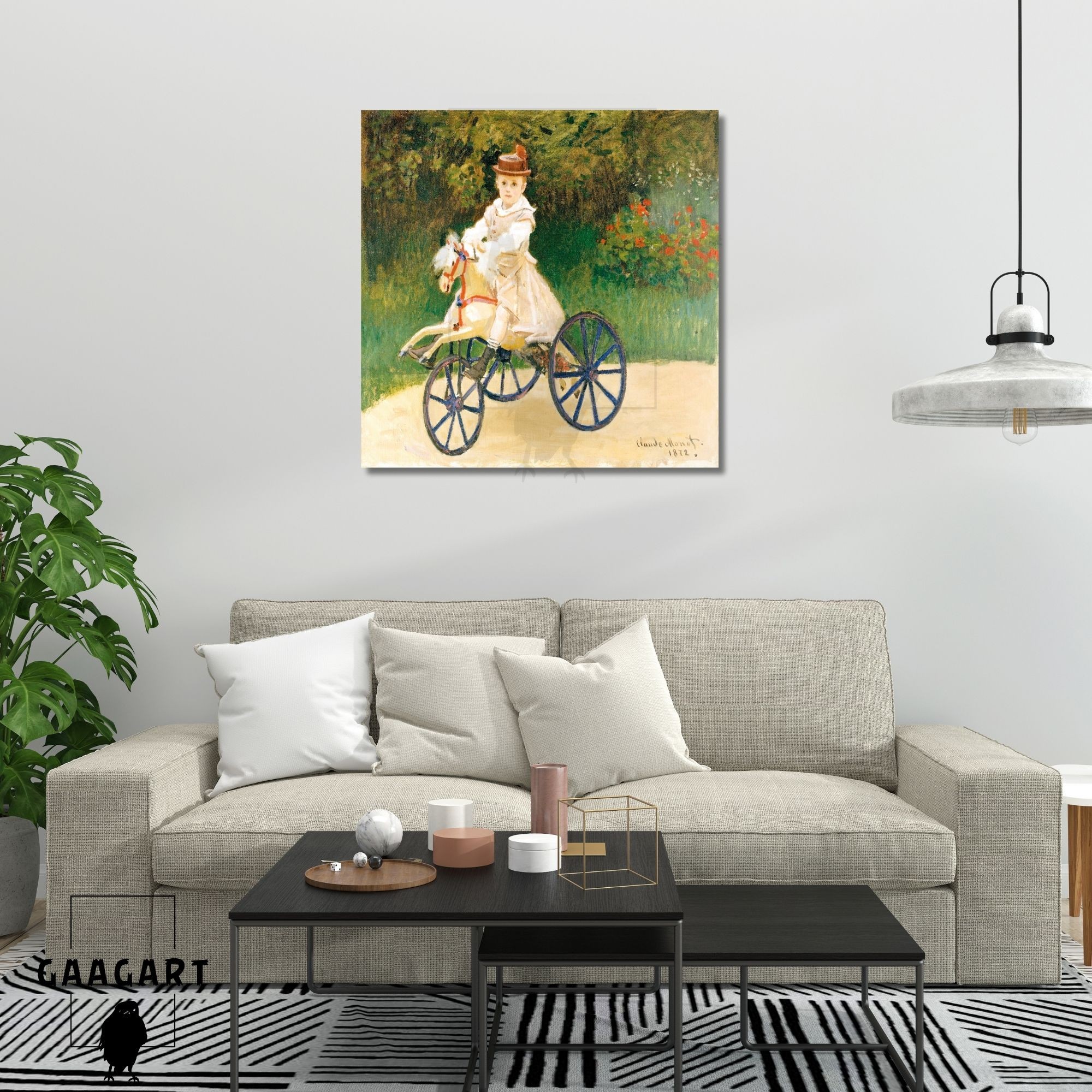 Kare Kanvas Ünlü Eserler Cloude Monet Horse Tricycle in a Garden