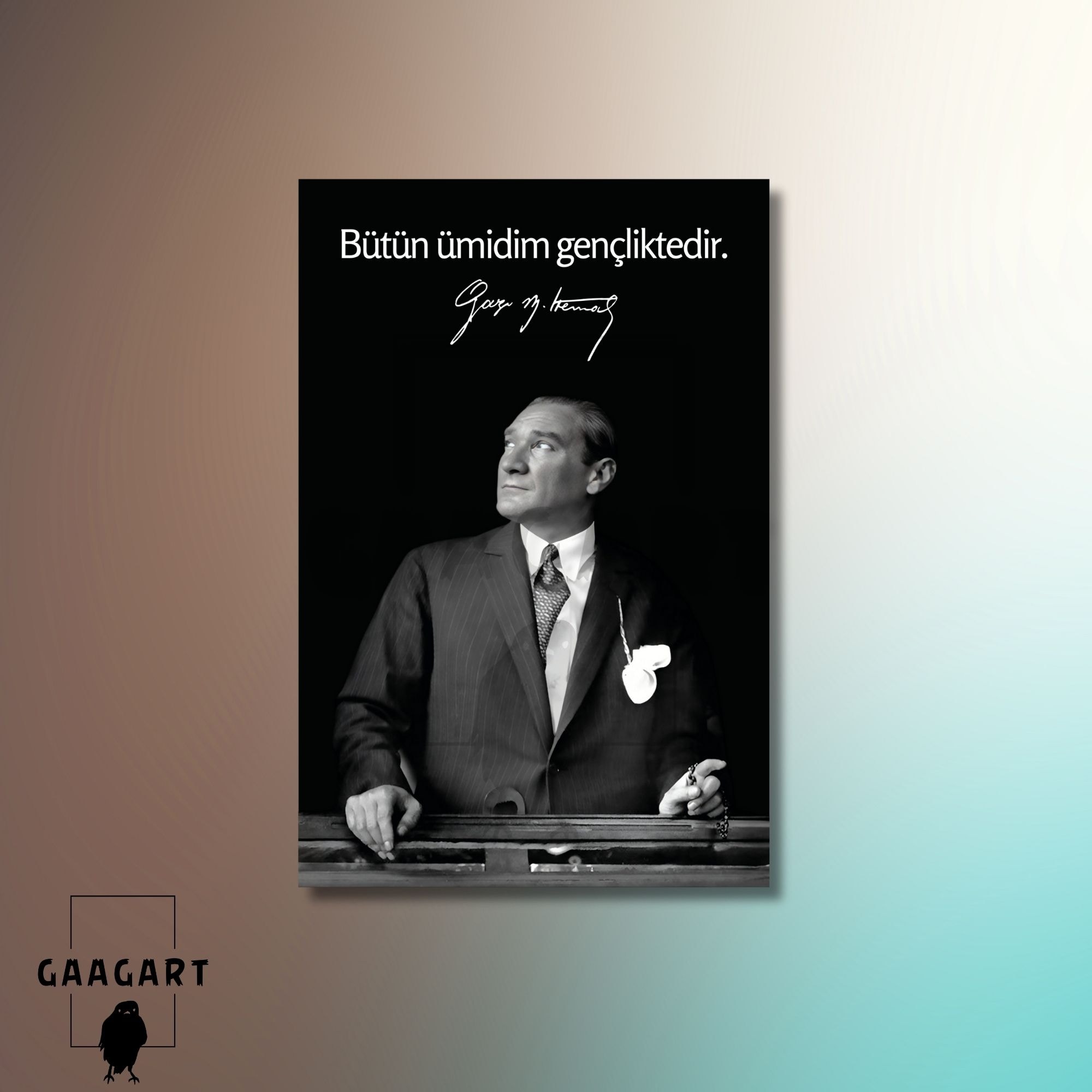 Tekli Dikey Kanvas Makam Panosu Atatürk Sözleri Bütün ümidim gençliktedir.