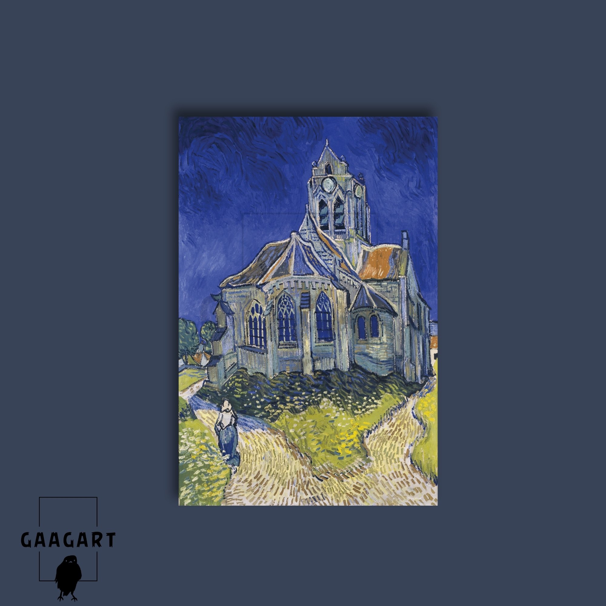 Tekli Dikey Kanvas Tablo Ünlü Eserler Van Gogh Auvers'deki Kilise