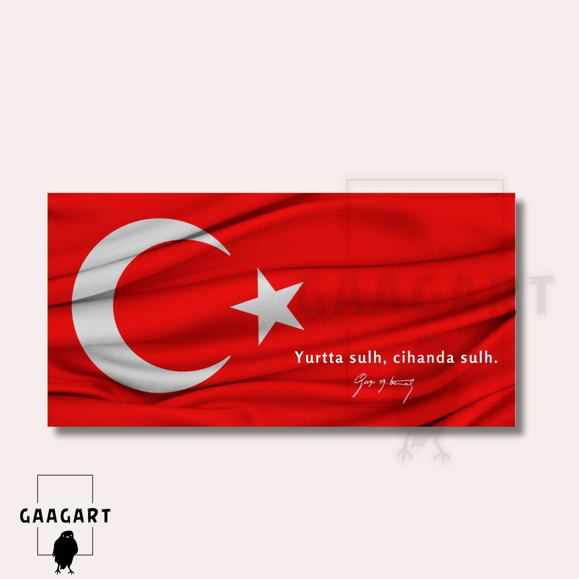 Panoramik Kanvas Makam Panosu Türk Bayrağı Atatürk ‘’Yurtta sulh, cihanda sulh.’’