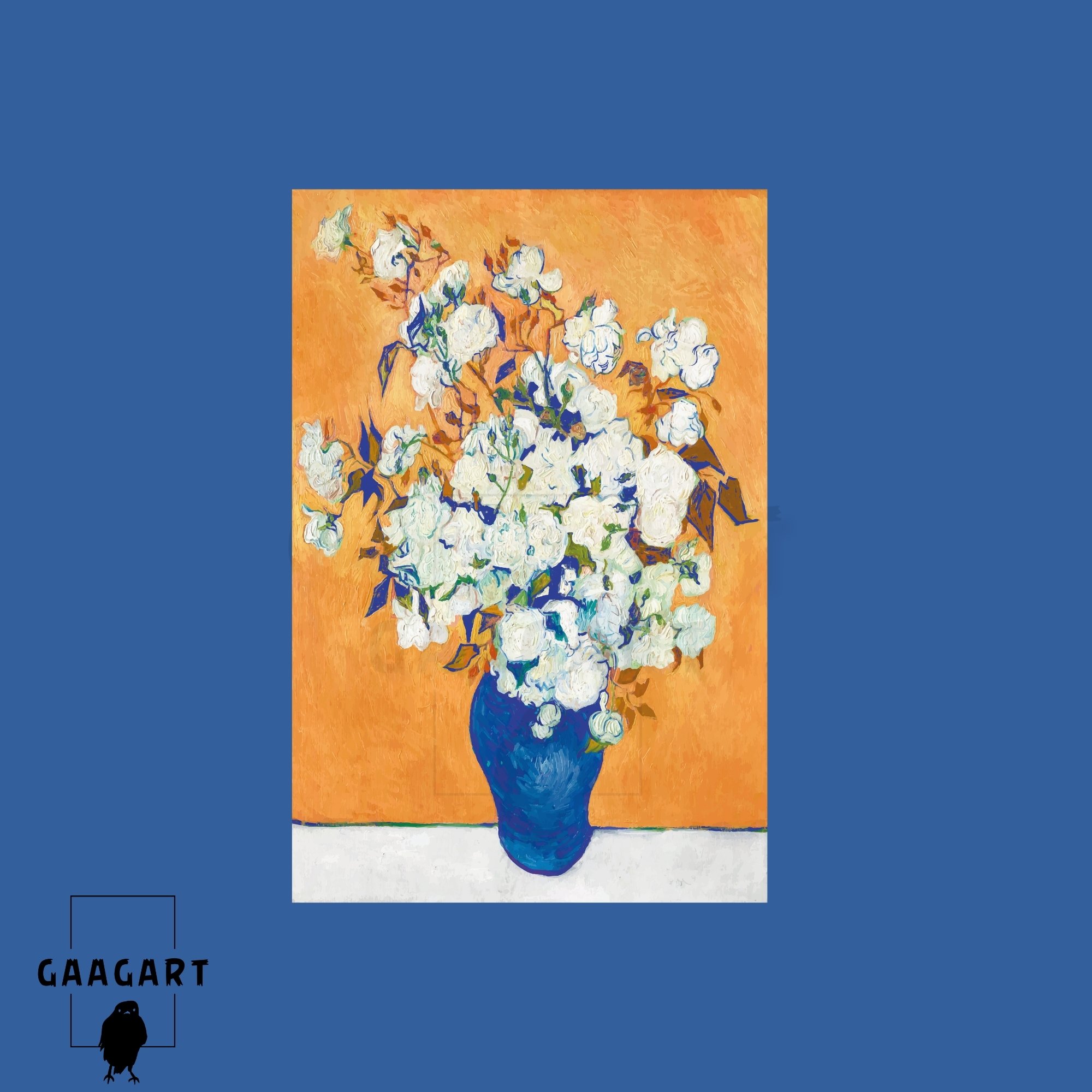 Tekli Dikey Kanvas Tablo Ünlü Eserler Van Gogh Vazoda Beyaz Güller