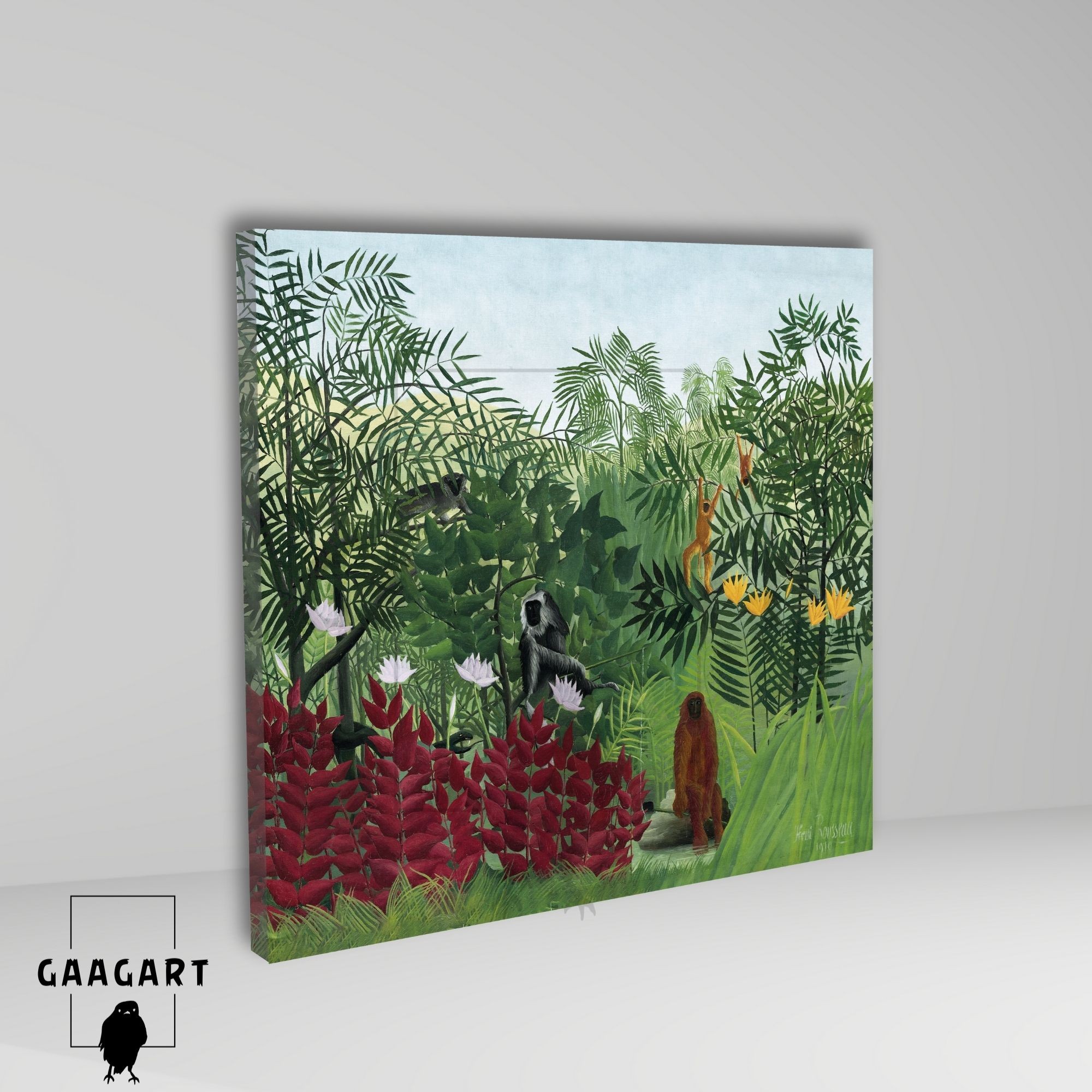 Kare Kanvas Tablo Ünlü Eserler Henri Rousseau-Tropical Forest With Monkeys (1910)