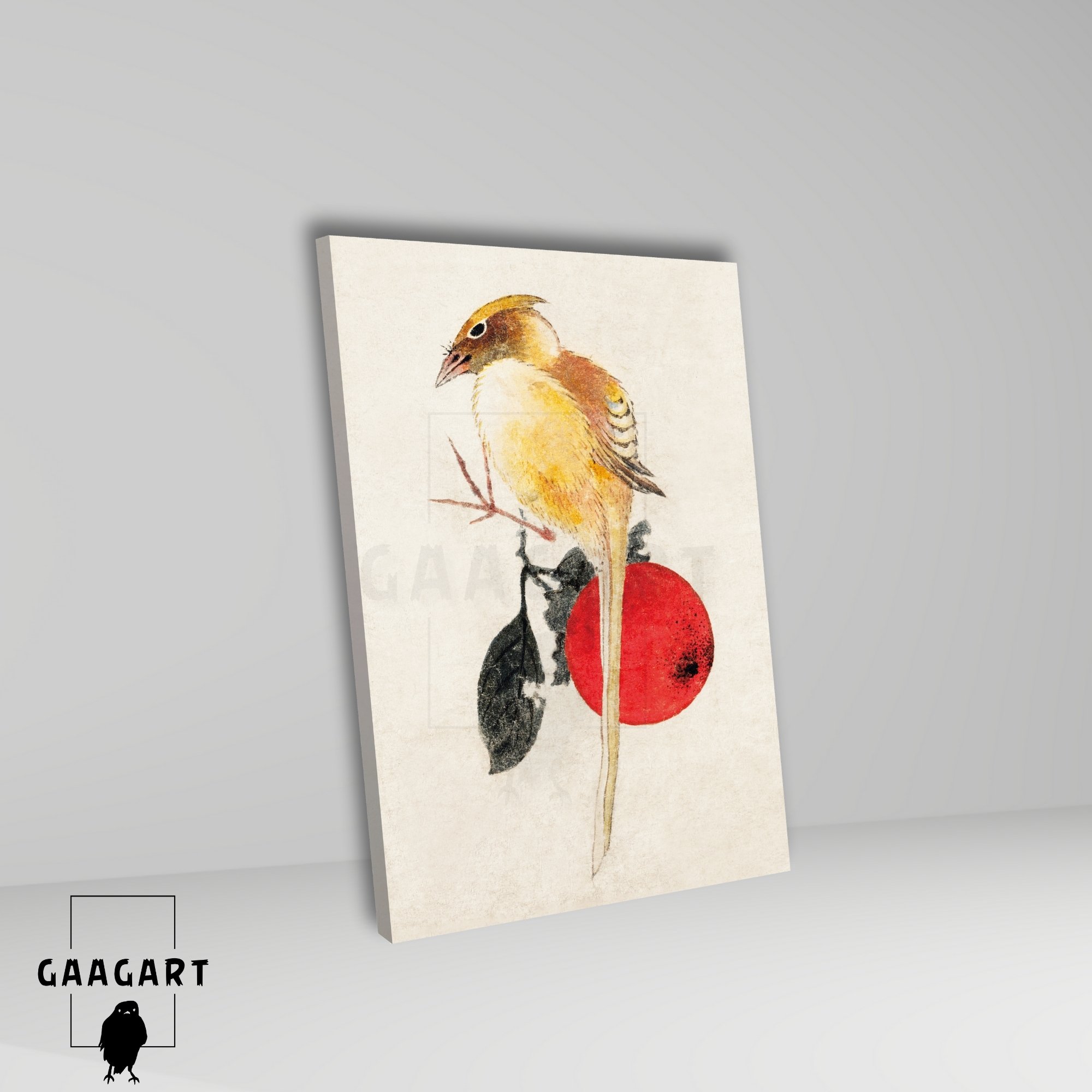 Tekli Dikey Kanvas Tablo Ünlü Eserler Katsushika Hokusai Sarı Kuş