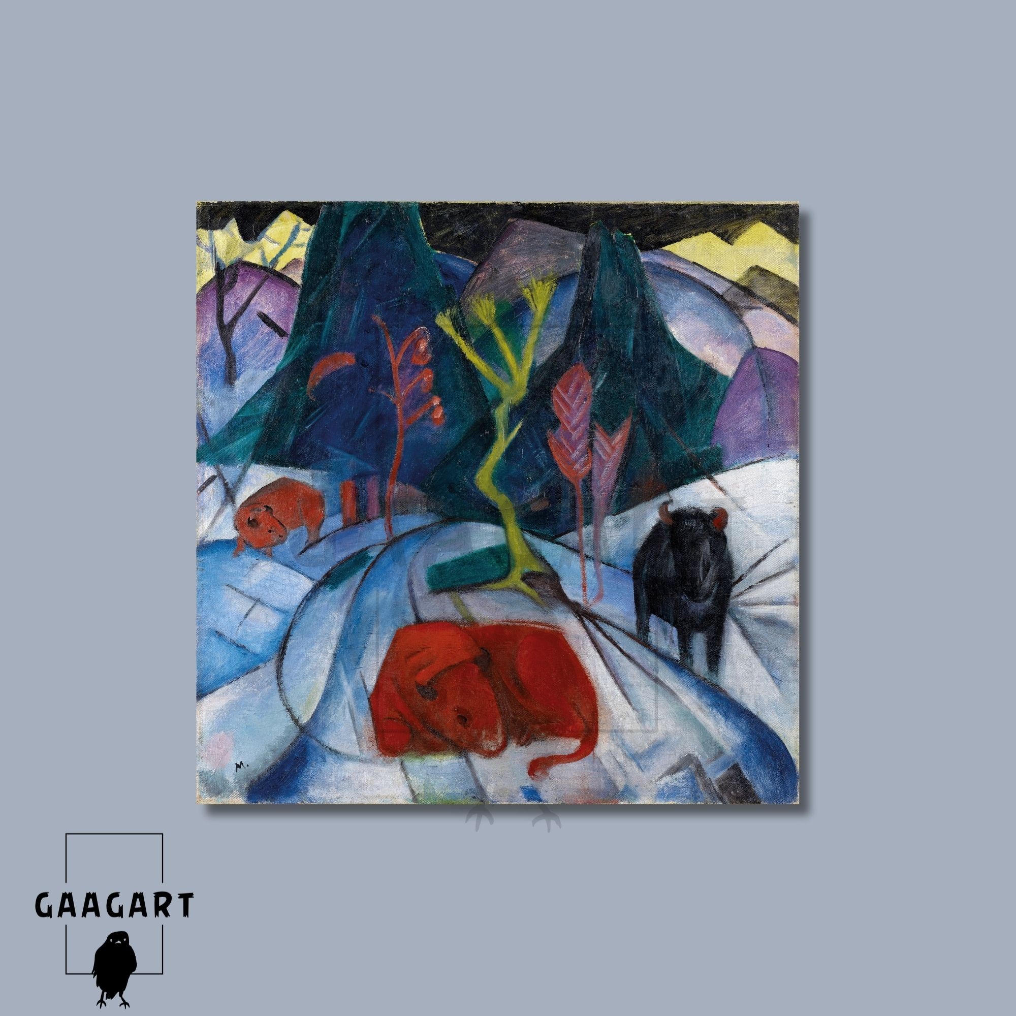 Kare Kanvas Tablo Ünlü Eserler Franz Marc-A Bison in Winter (The Red Bison) (1913)