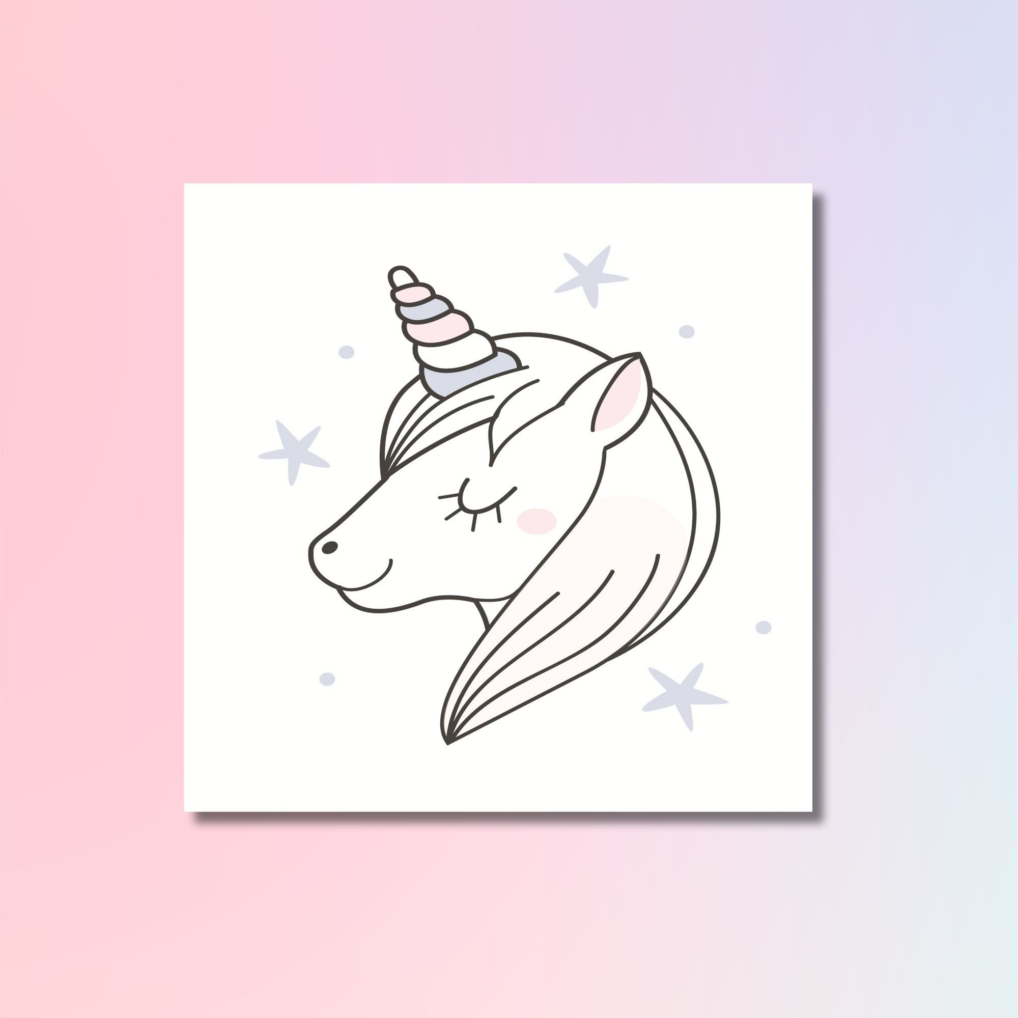 Tekli Kare Kanvas Kız Çocuk Odası Soft Pembe Unicorn Tablo