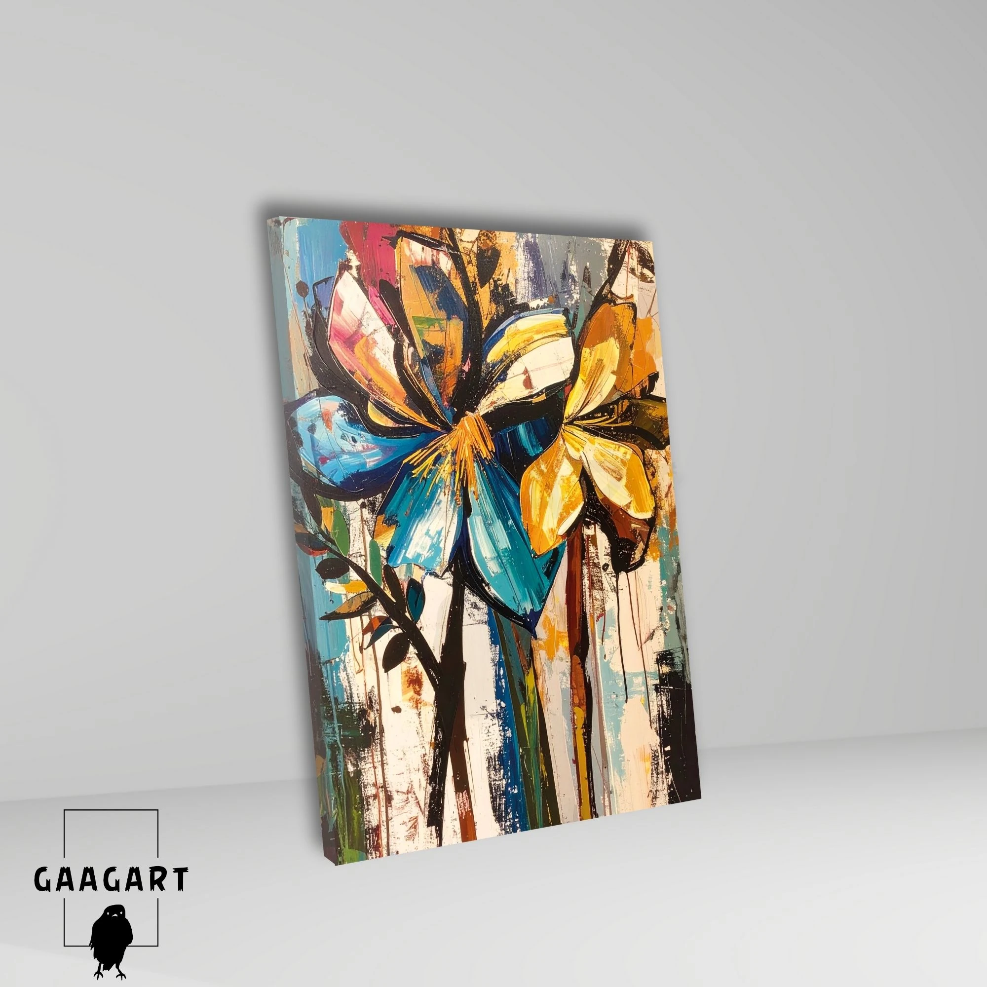 Tekli Dikey Kanvas Tablo Soyut Sanatsal Renkli Çiçekler