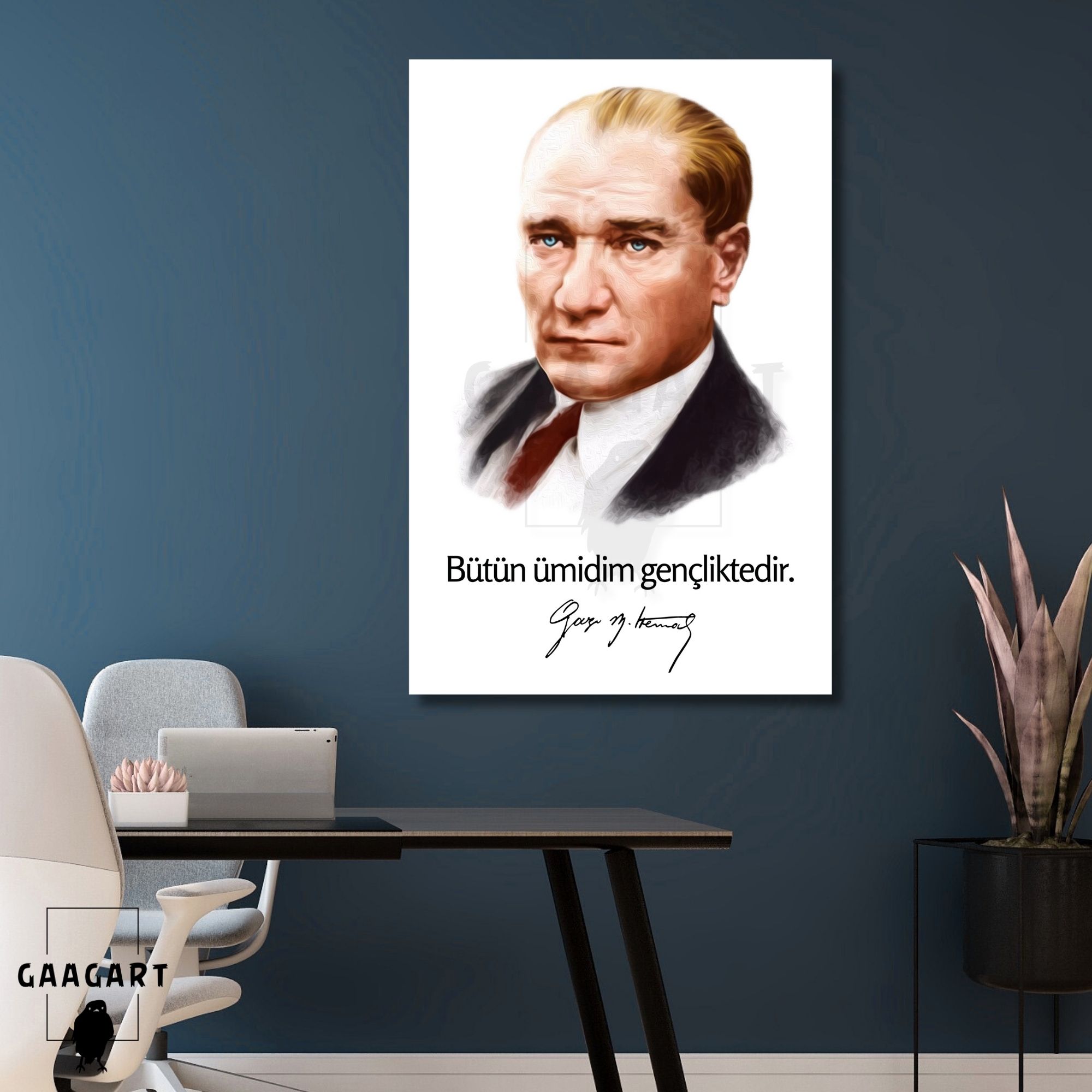 Tekli Dikey Kanvas Makam Panosu Atatürk Sözleri Renkli Bütün ümidim gençliktedir.