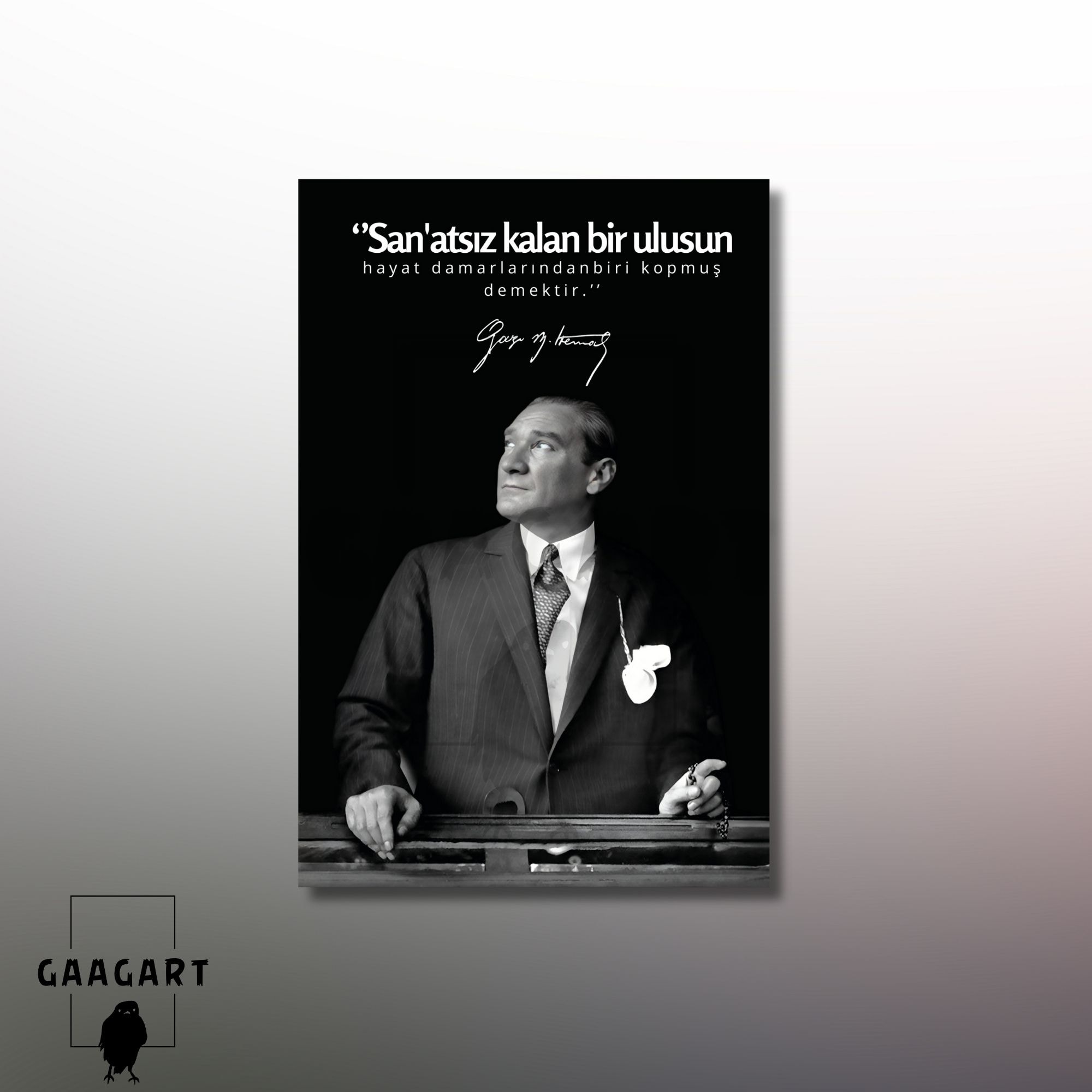 Tekli Dikey Kanvas Makam Panosu Atatürk Sözleri Sanatsız kalan bir ulusun .
