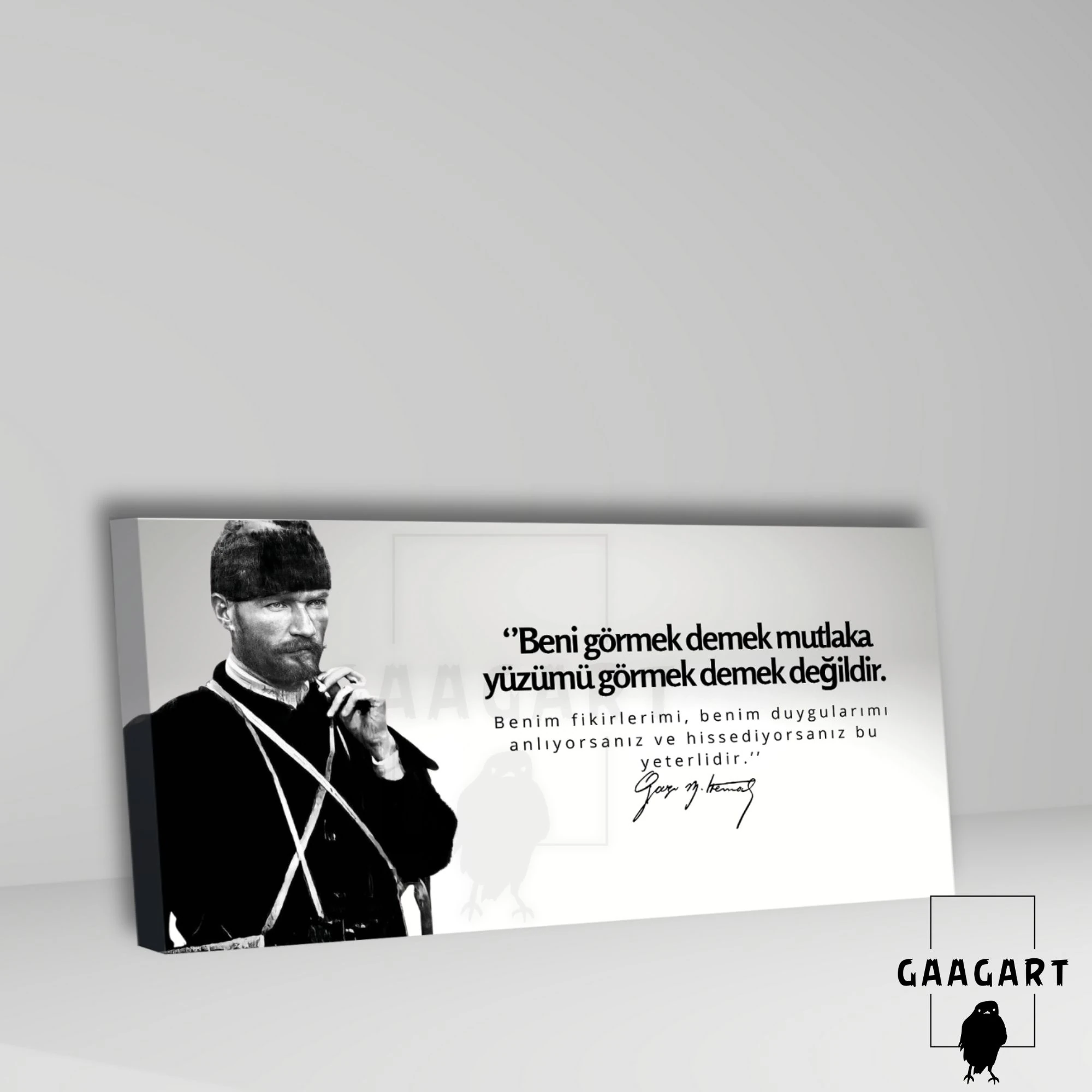 Panoramik Kanvas Makam Panosu Siyah Beyaz Atatürk Beni görmek demek