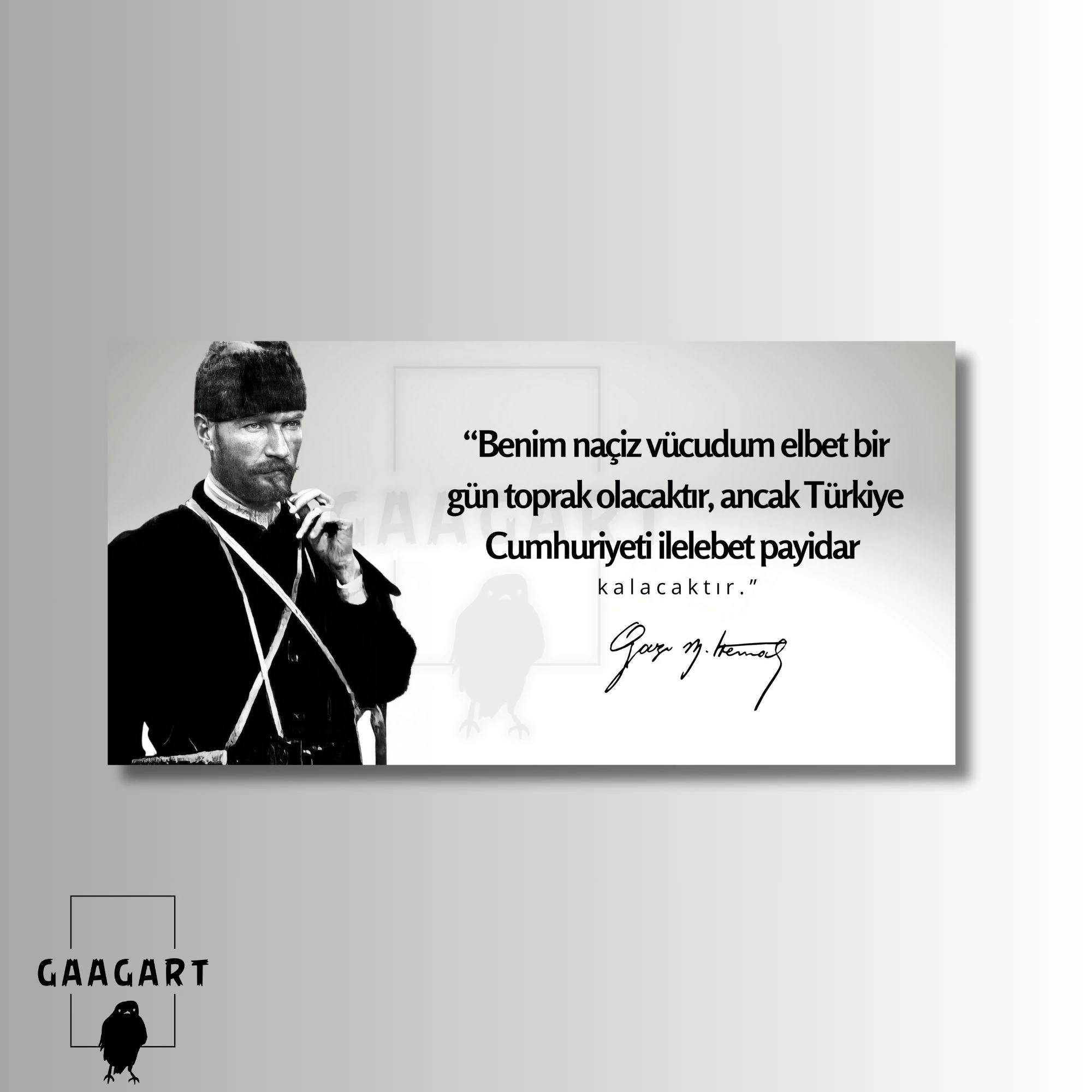 Panoramik Kanvas Makam Panosu Siyah Beyaz Atatürk Benim naçiz vücudum elbet bir gün toprak olacaktır.