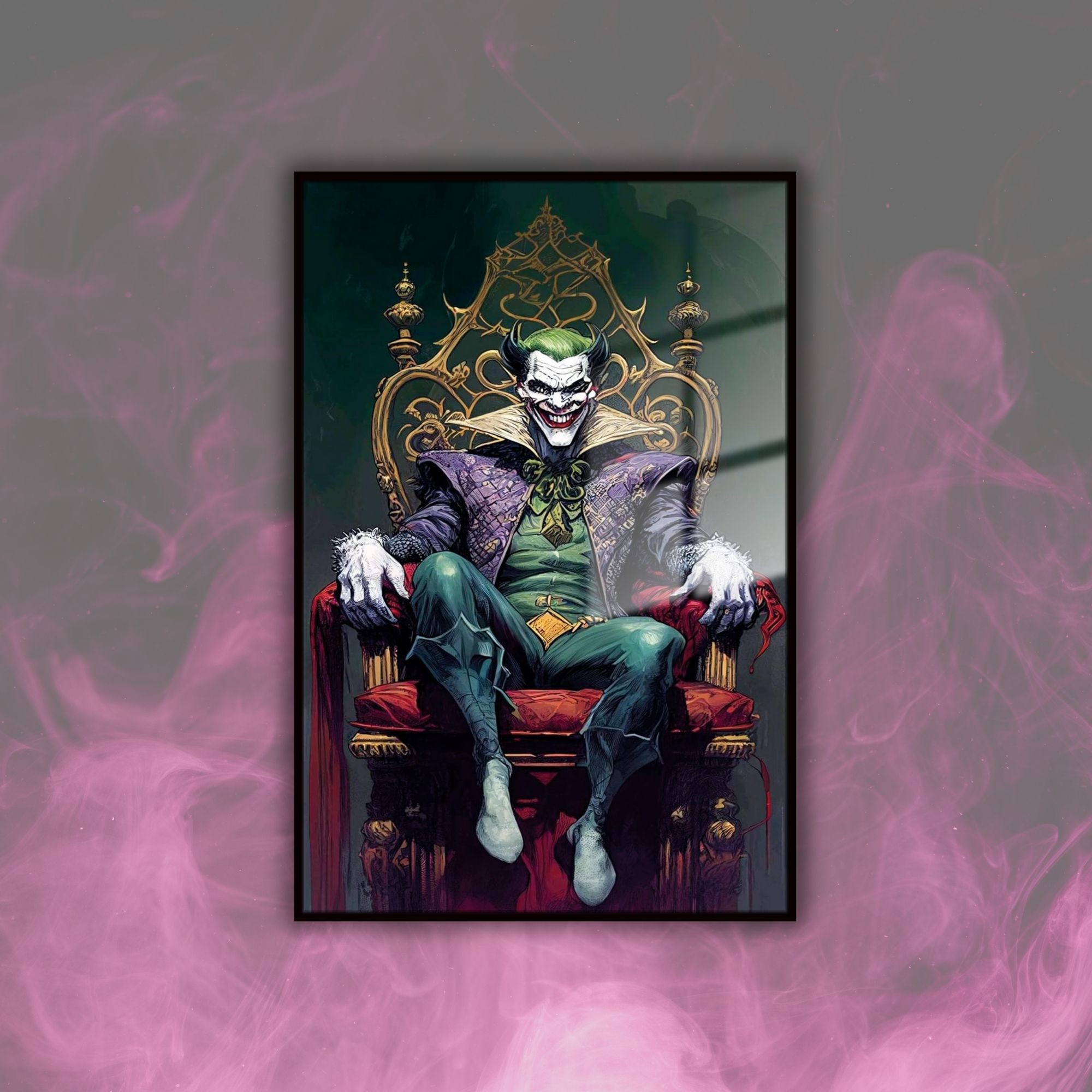 Metal Çerçeveli Temperli Cam Tablo Film Karakteri The Joker Art