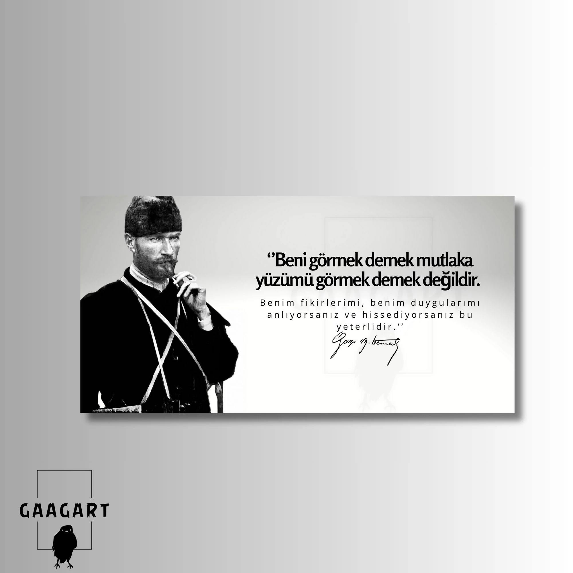 Panoramik Kanvas Makam Panosu Siyah Beyaz Atatürk Beni görmek demek