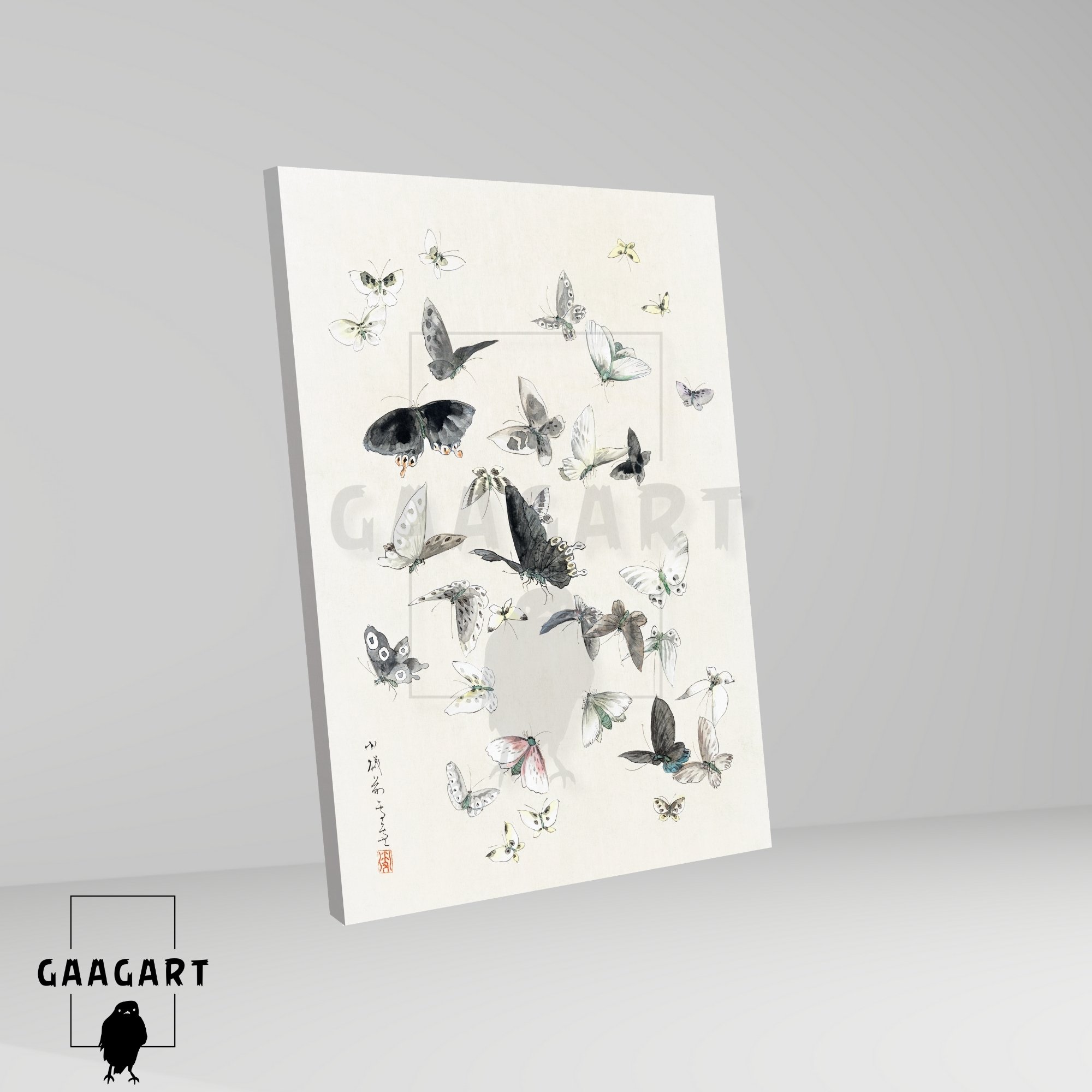 Tekli Dikey Kanvas Tablo Ünlü Eserler Katsushika Hokusai Kelebekler