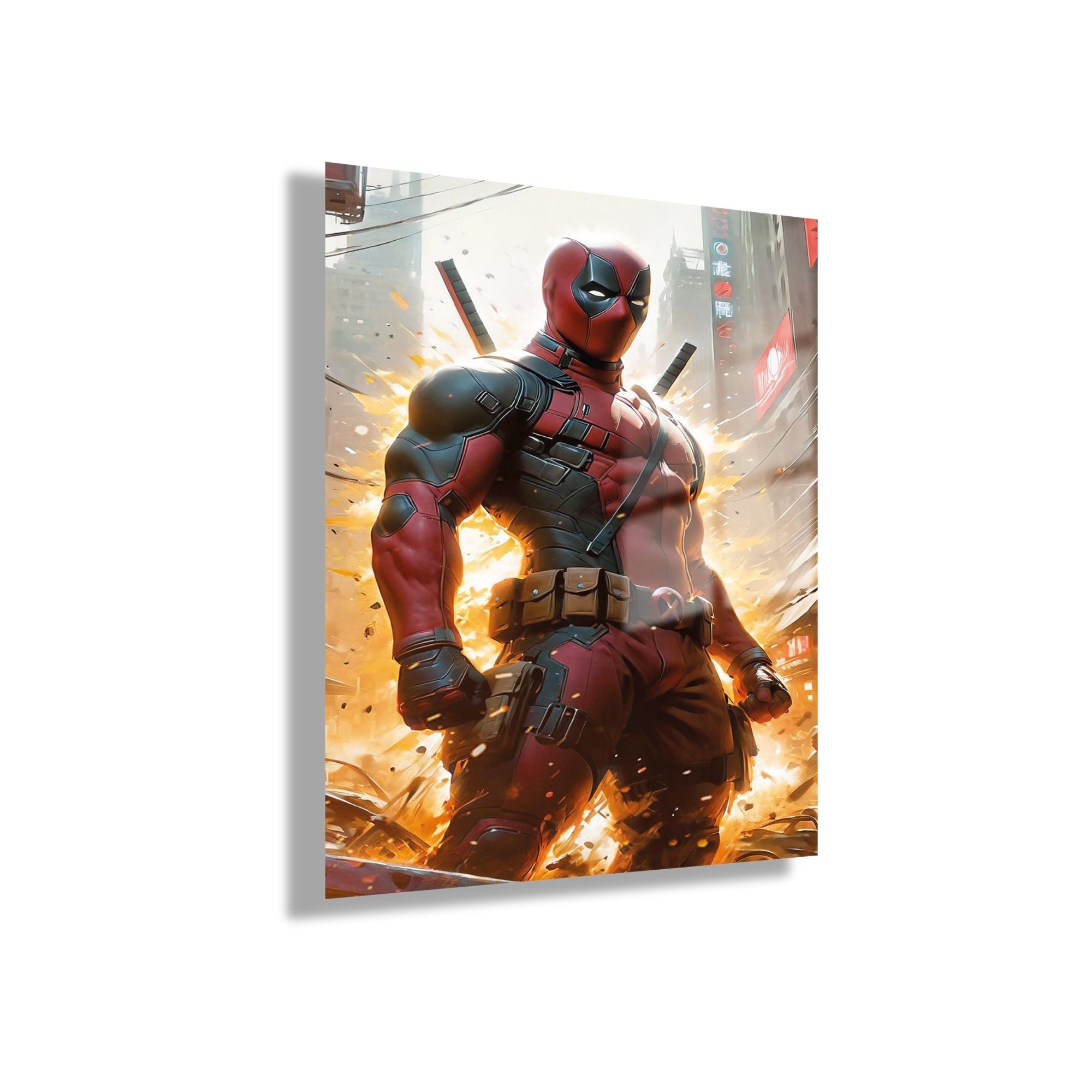 Temperli Gerçek Cam Tablo Film Karakteri Deadpool Portresi