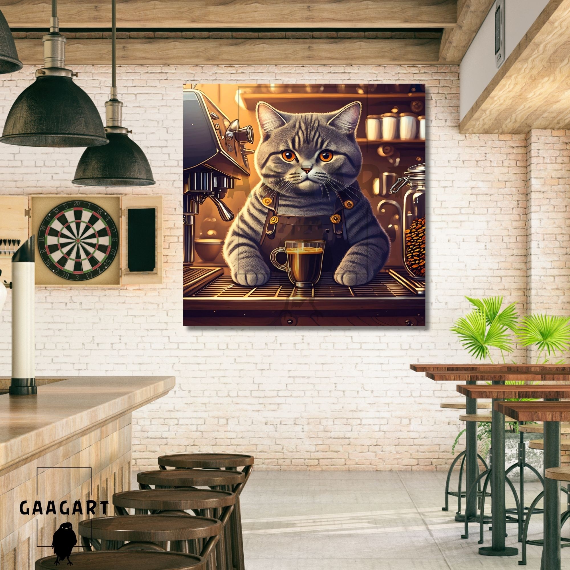 Kare Kanvas Kahve Köşesi Cafe Tablosu Barista British Shorthair