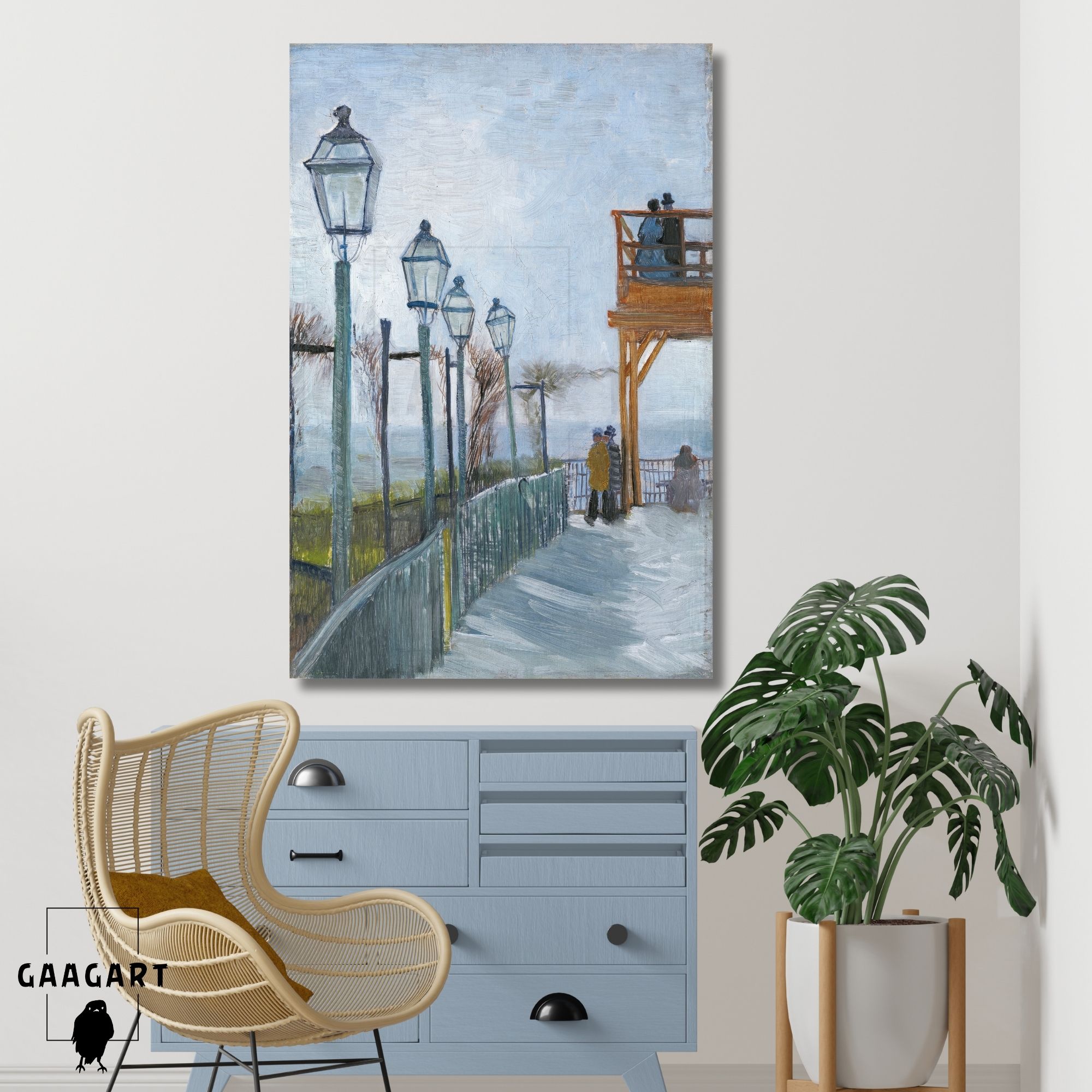 Tekli Dikey Kanvas Tablo Ünlü Eserler Van Gogh Terrace and Observation