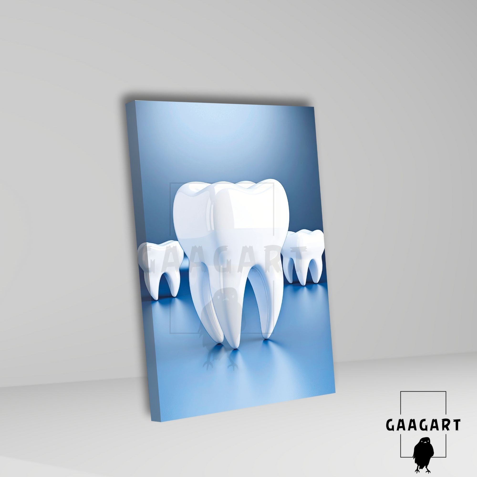 Tekli Dikey Kanvas Diş Poliklinik Tablosu 3D Görünümlü Dişler