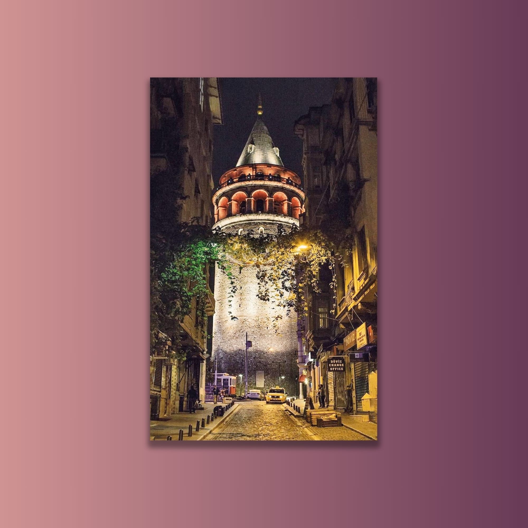 Tekli Dikey Kanvas Duvar Tablosu İstanbul Gece Galata Kulesi