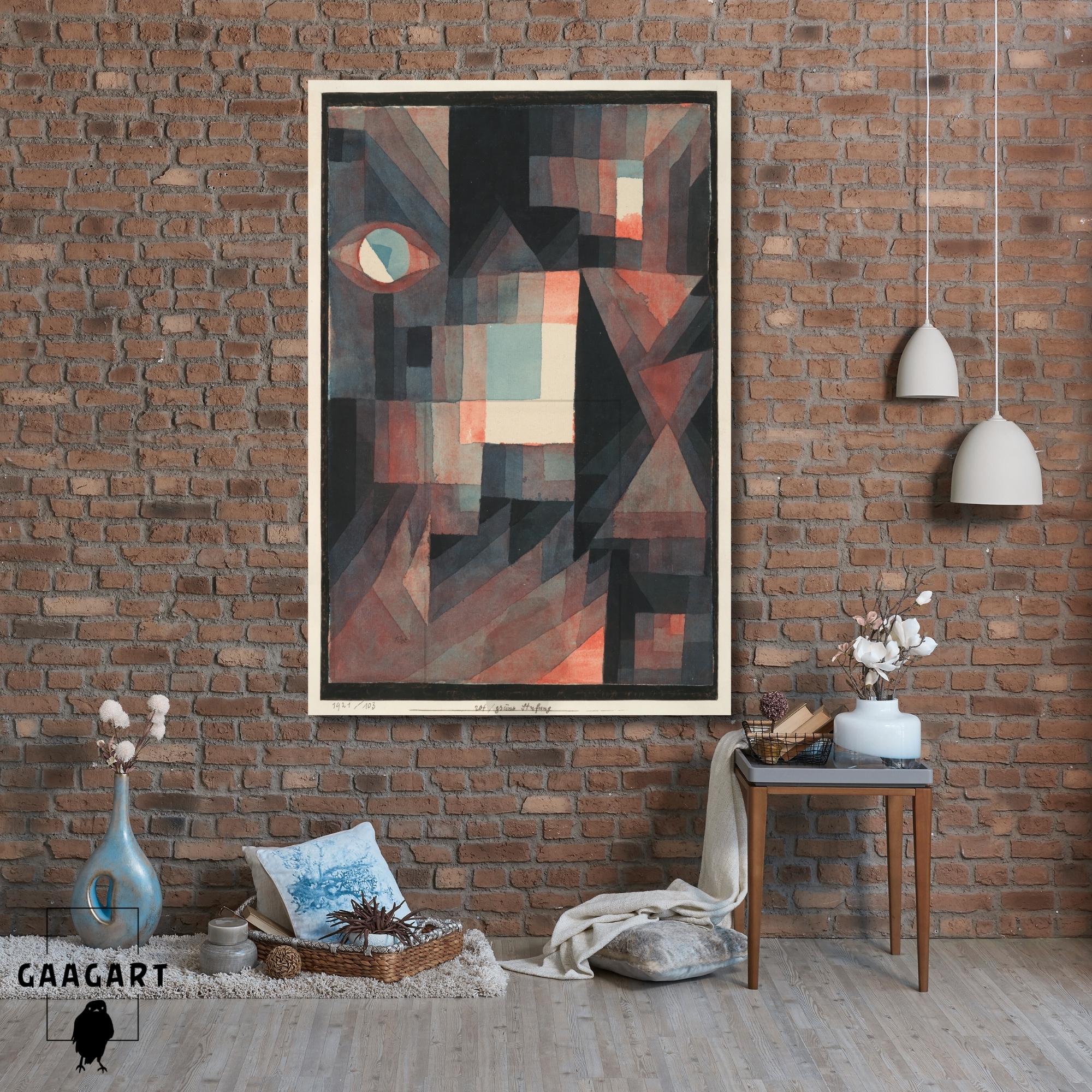 Tekli Dikey Kanvas Tablo Ünlü Eserler Paul Klee Abstract Red and Green Gradation