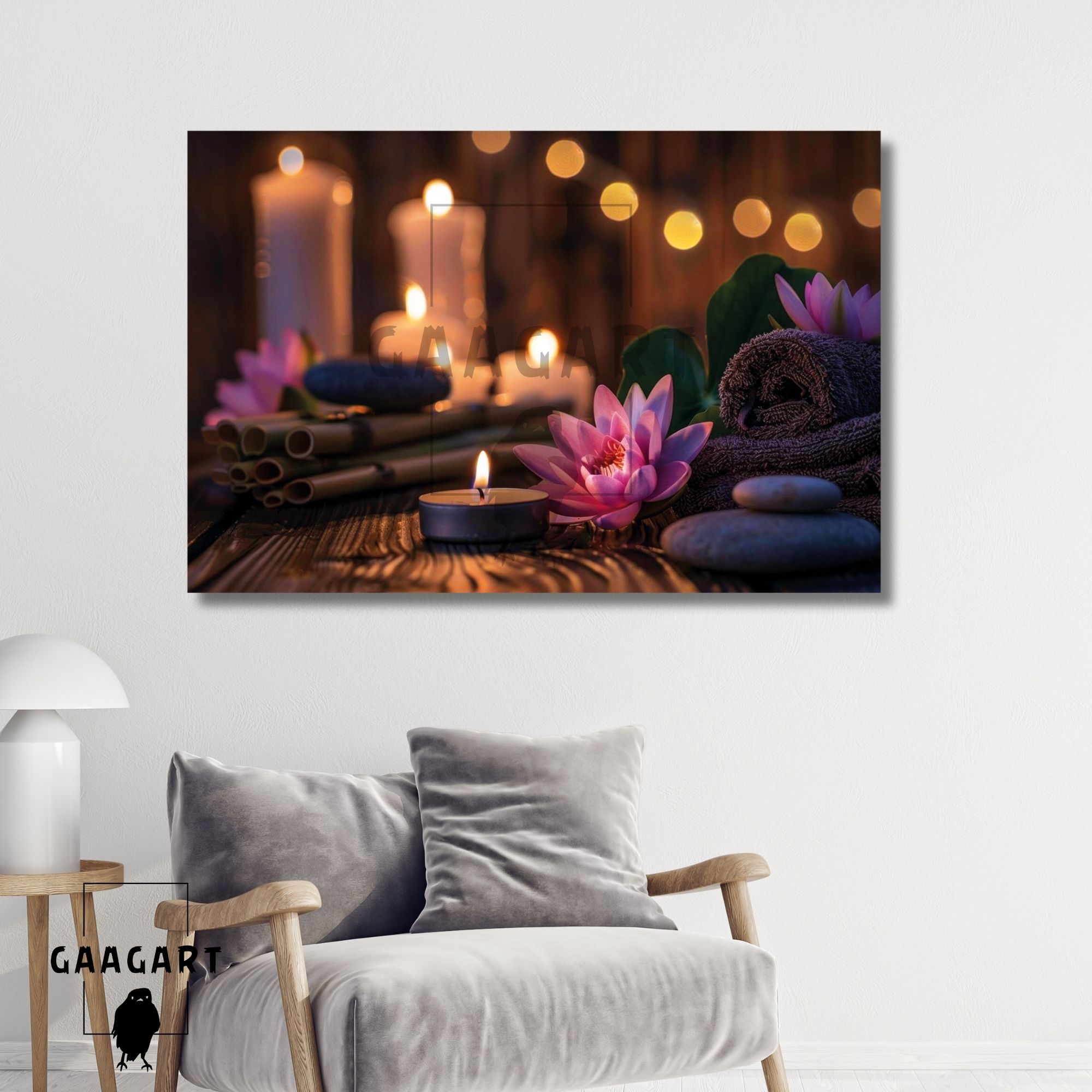 Tekli Yatay Kanvas Duvar Tablosu Lotus ve Spa Merkezi Mum