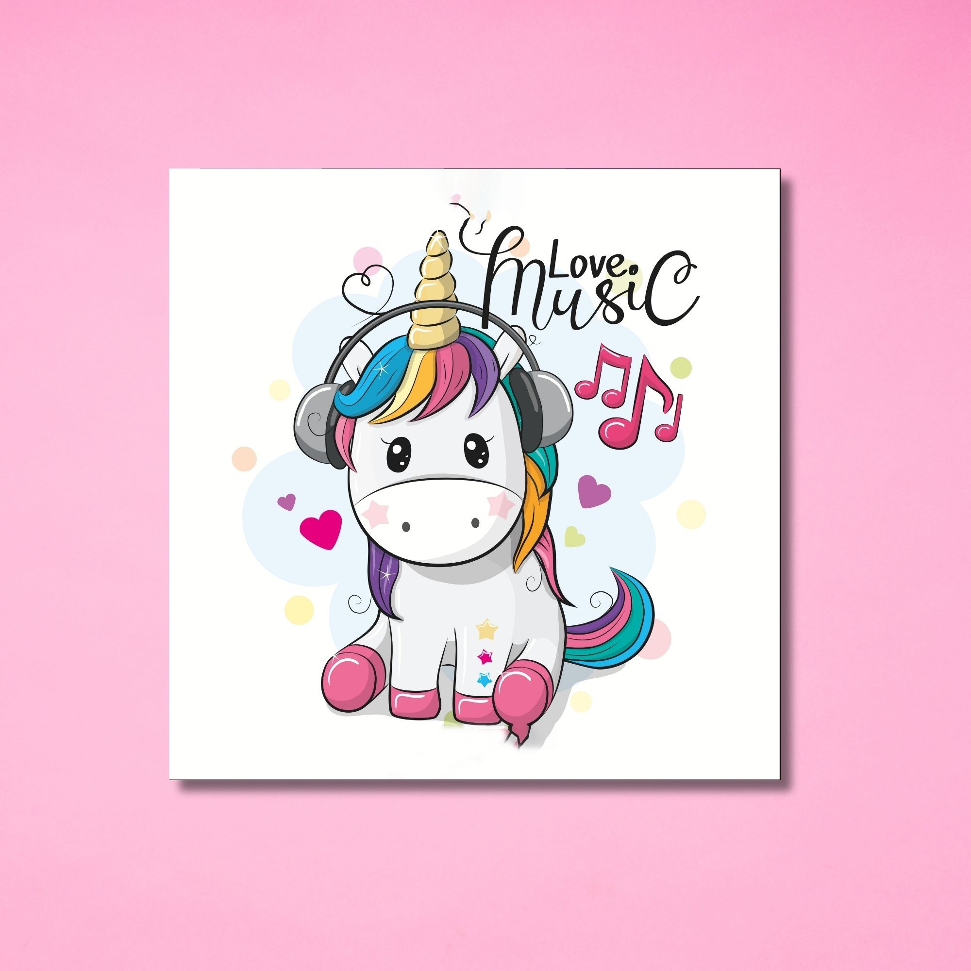 Tekli Kare Kanvas Çocuk Odası Müzik Dinleyen Unicorn Tablosu