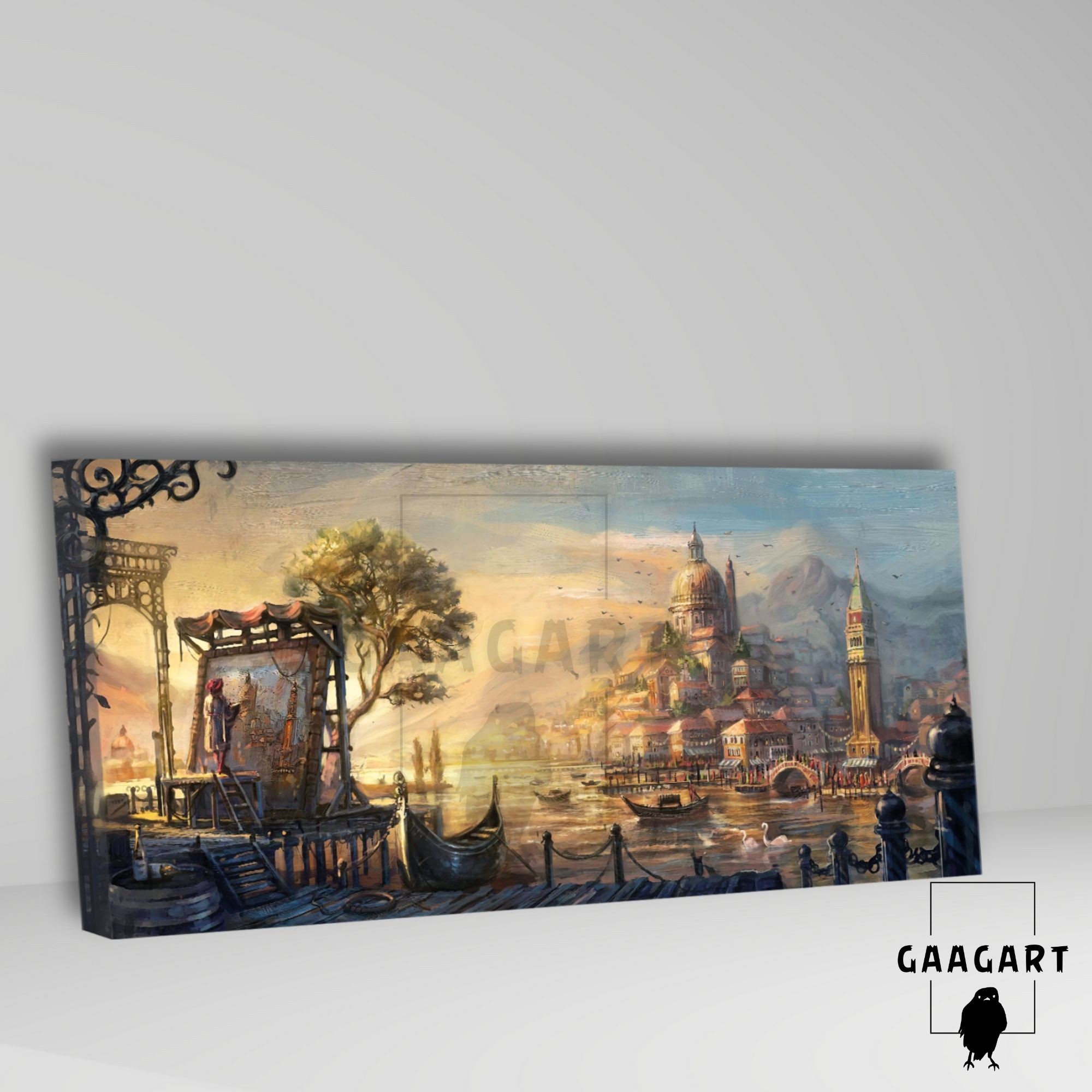 Panoramik Kanvas Duvar Tablosu Soyut Yağlı Boya Görünümlü Venedik'te Ressam