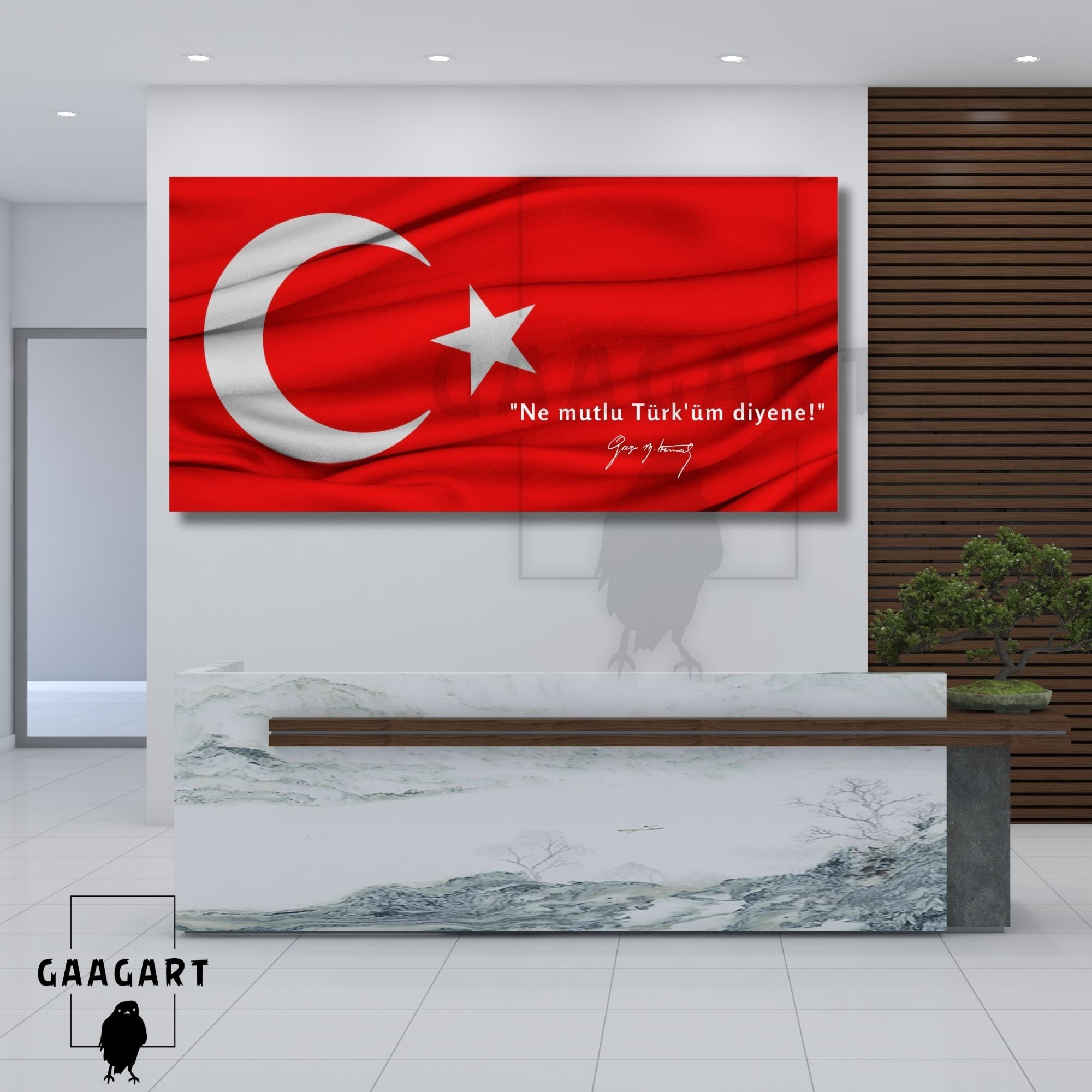 Panoramik Kanvas Makam Panosu Türk Bayrağı Atatürk "Ne mutlu Türk'üm diyene!"