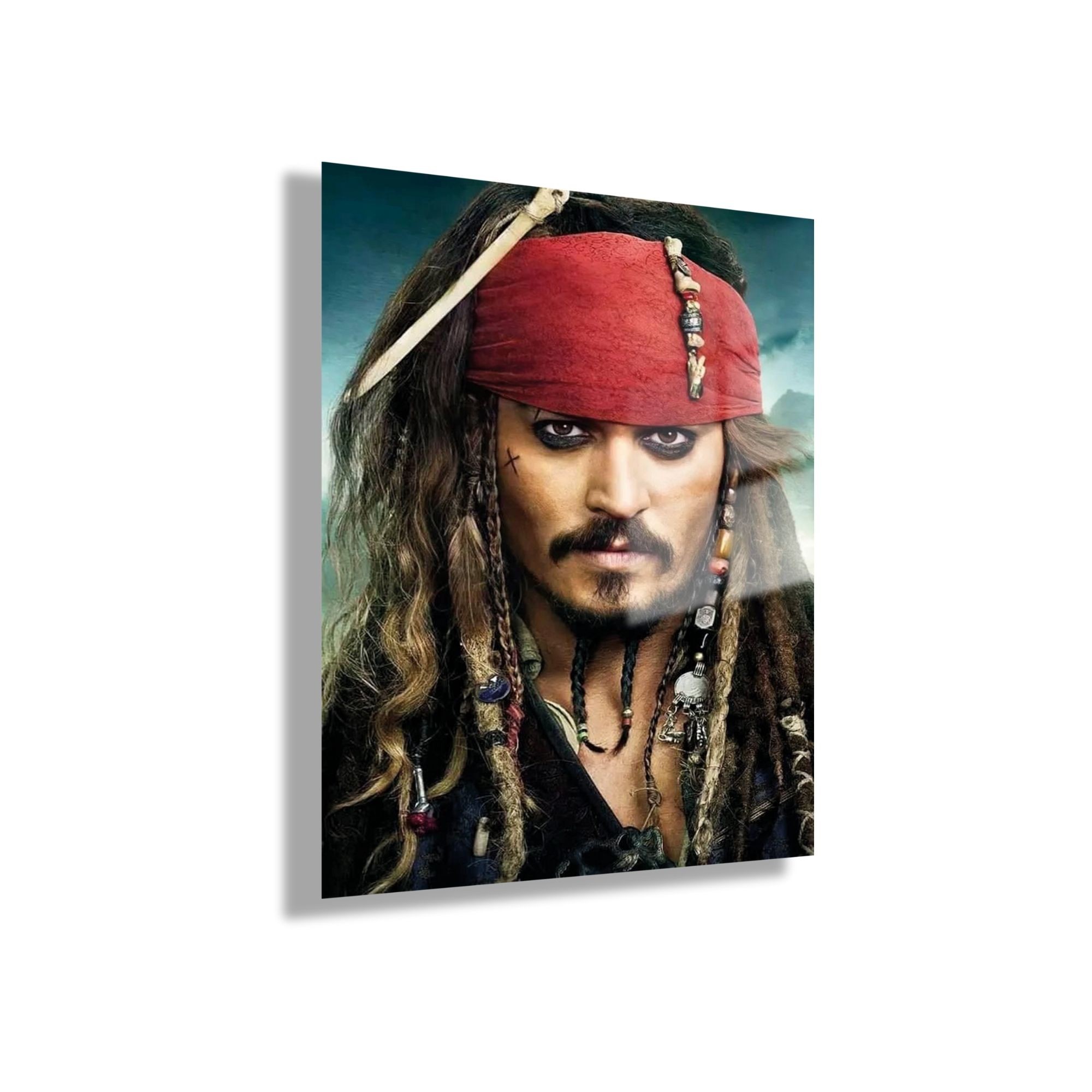 Temperli Gerçek Cam Tablo Captain Jack Sparrow Portresi