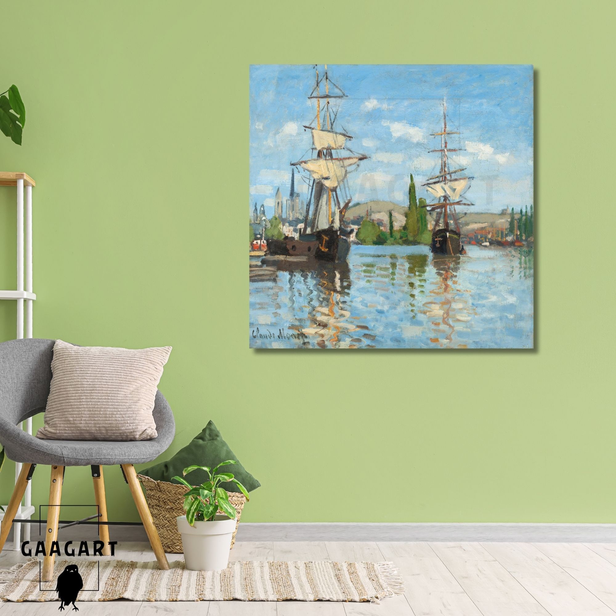 Kare Kanvas Tablo Ünlü Eserler Monet Seine Nehri Üzerinde ki Gemiler