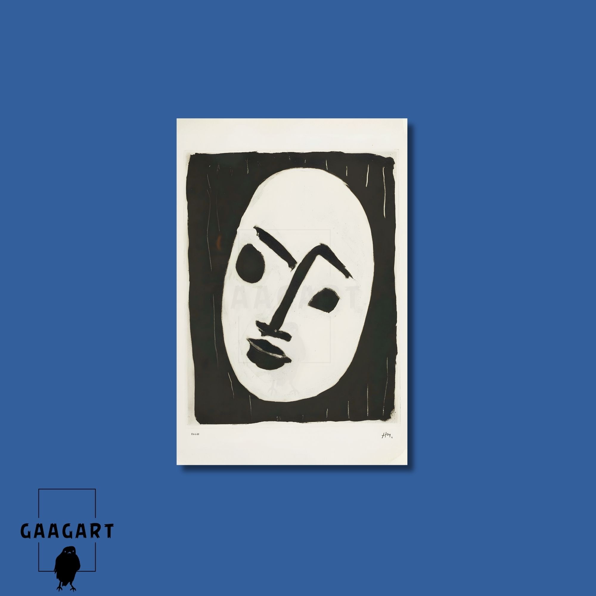 Tekli Dikey Kanvas Tablo Ünlü Eserler Henri Matisse Masque Fond Noir