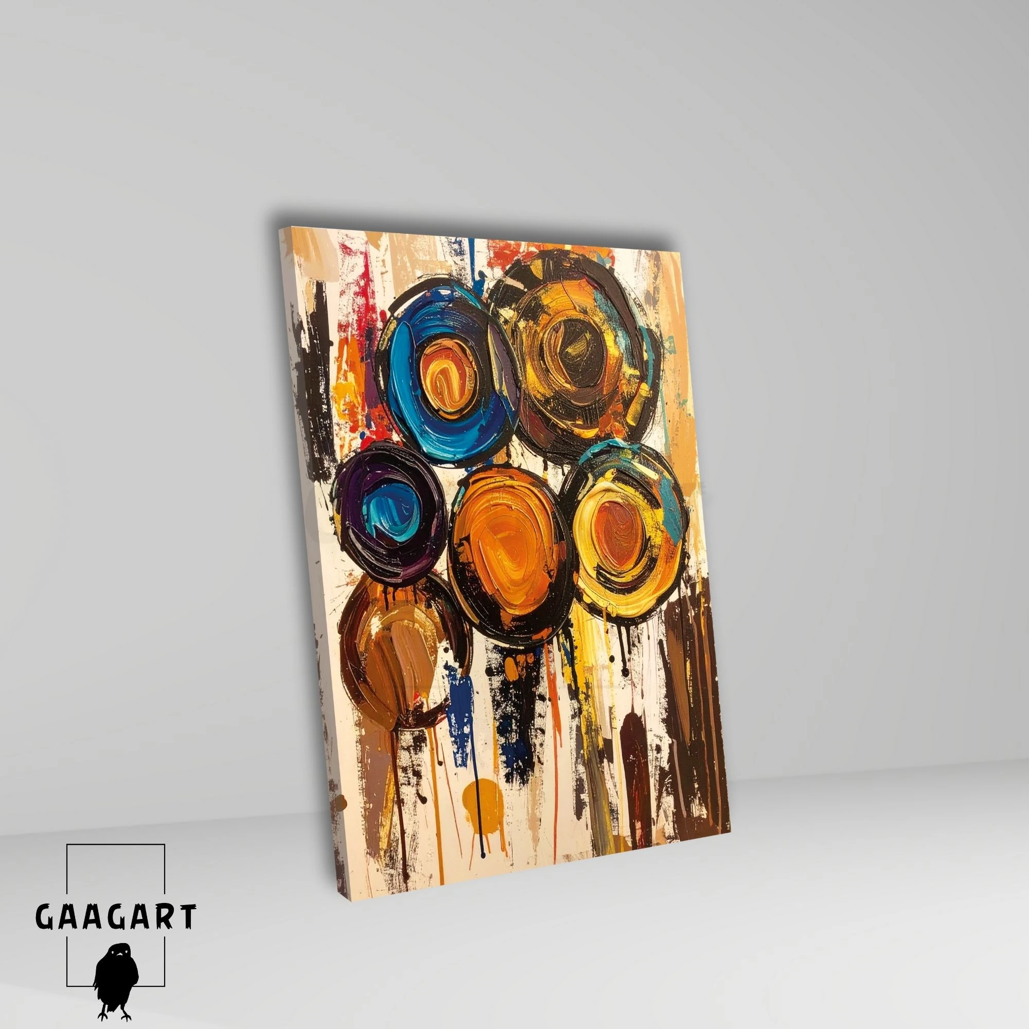 Tekli Dikey Kanvas Tablo Soyut Sanatsal Renkli Daireler