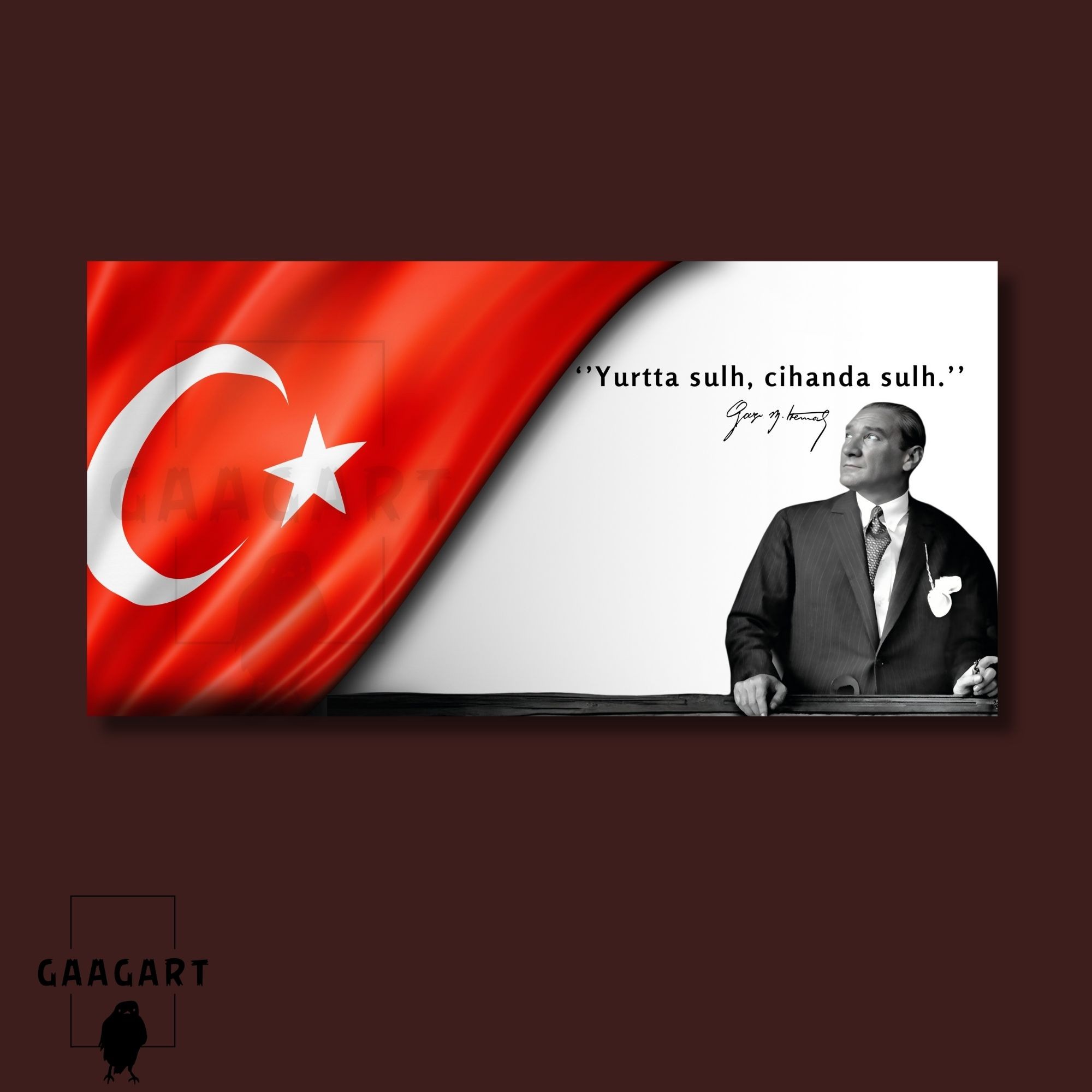 Panoramik Kanvas Makam Panosu Atatürk ve Bayrak ‘’Yurtta sulh, cihanda sulh.’’