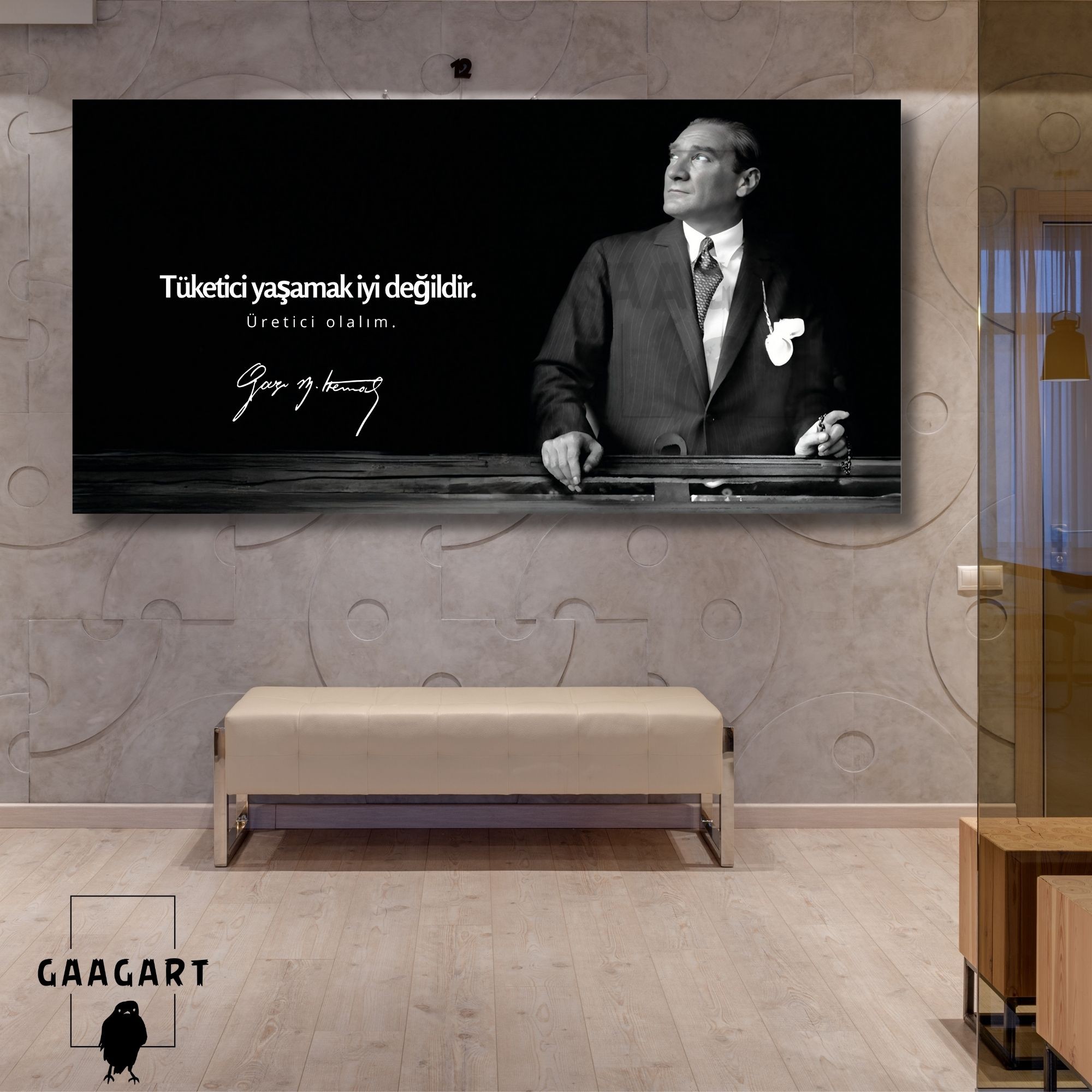 Panoramik Kanvas Atatürk Sözleri Tüketici yaşamak iyi değildir. Üretici olalım.