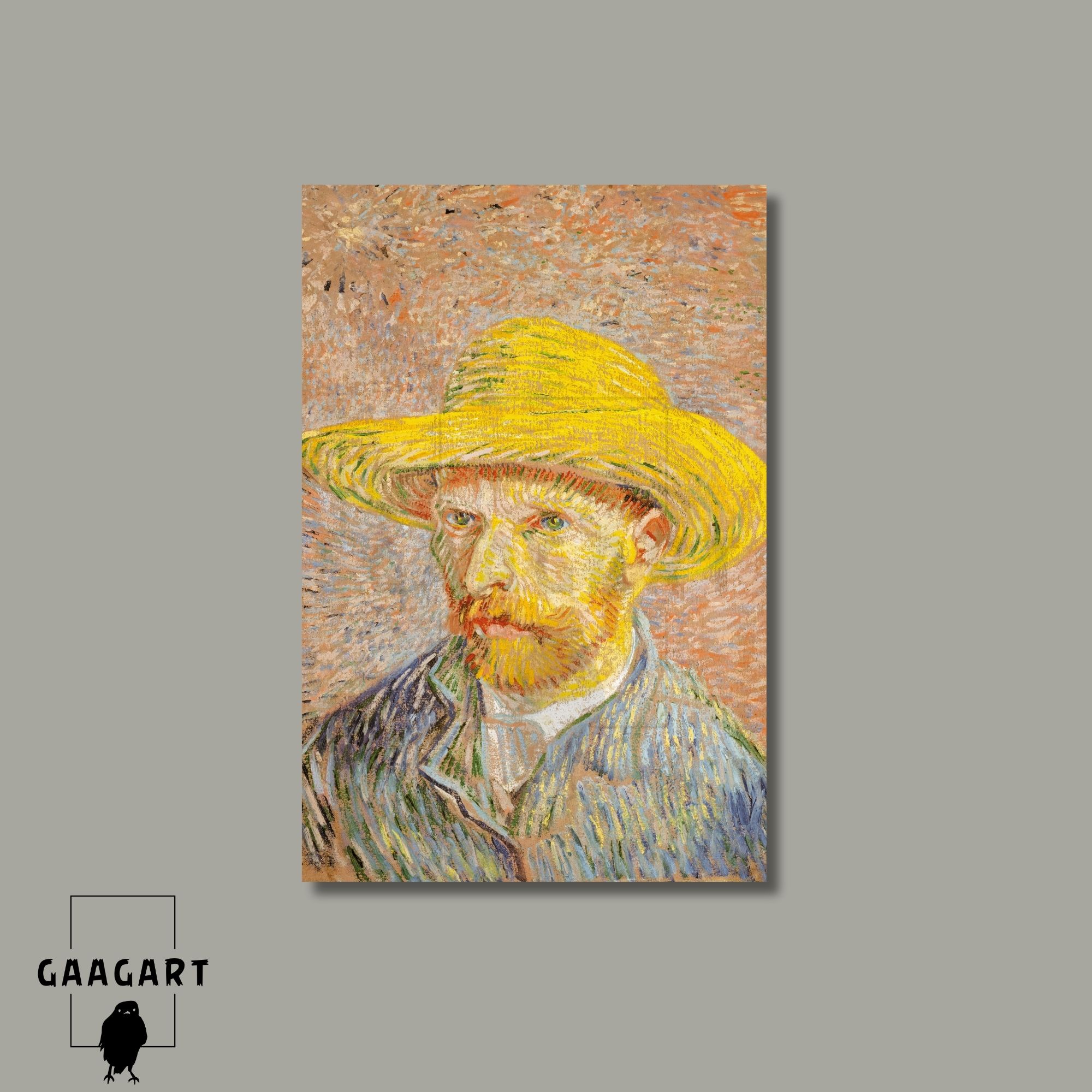 Tekli Dikey Kanvas Tablo Ünlü Eserler Van Gogh Self Portrait Straw Hat