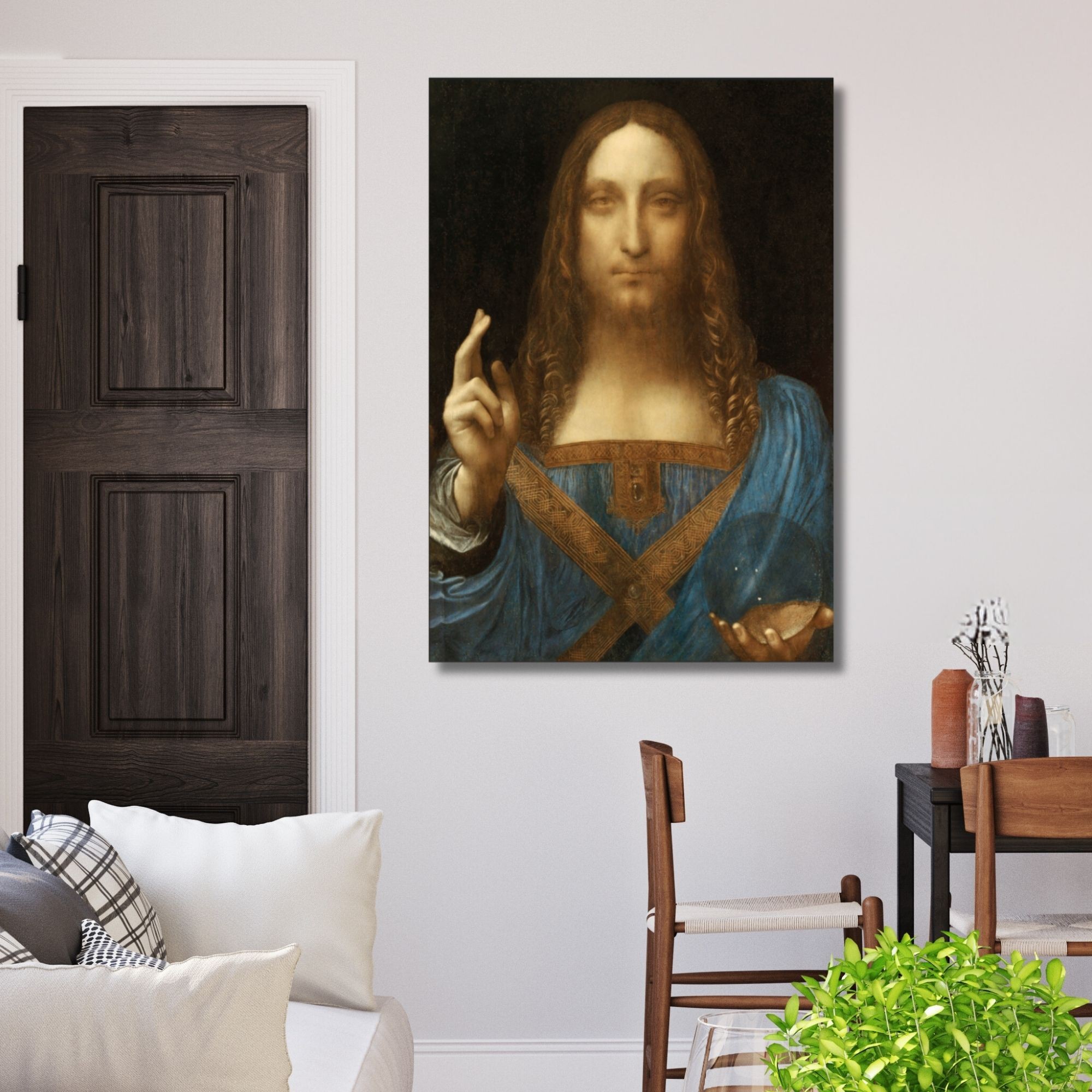 Tekli Dikey Kanvas Duvar Tablosu Leonardo Da Vinci Salvator Mundi