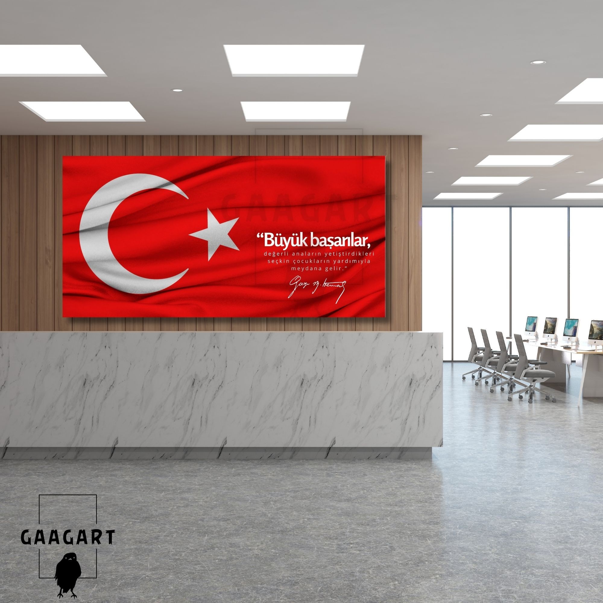 Panoramik Kanvas Makam Panosu Türk Bayrağı Atatürk Kadınlar Hakkında Sözü