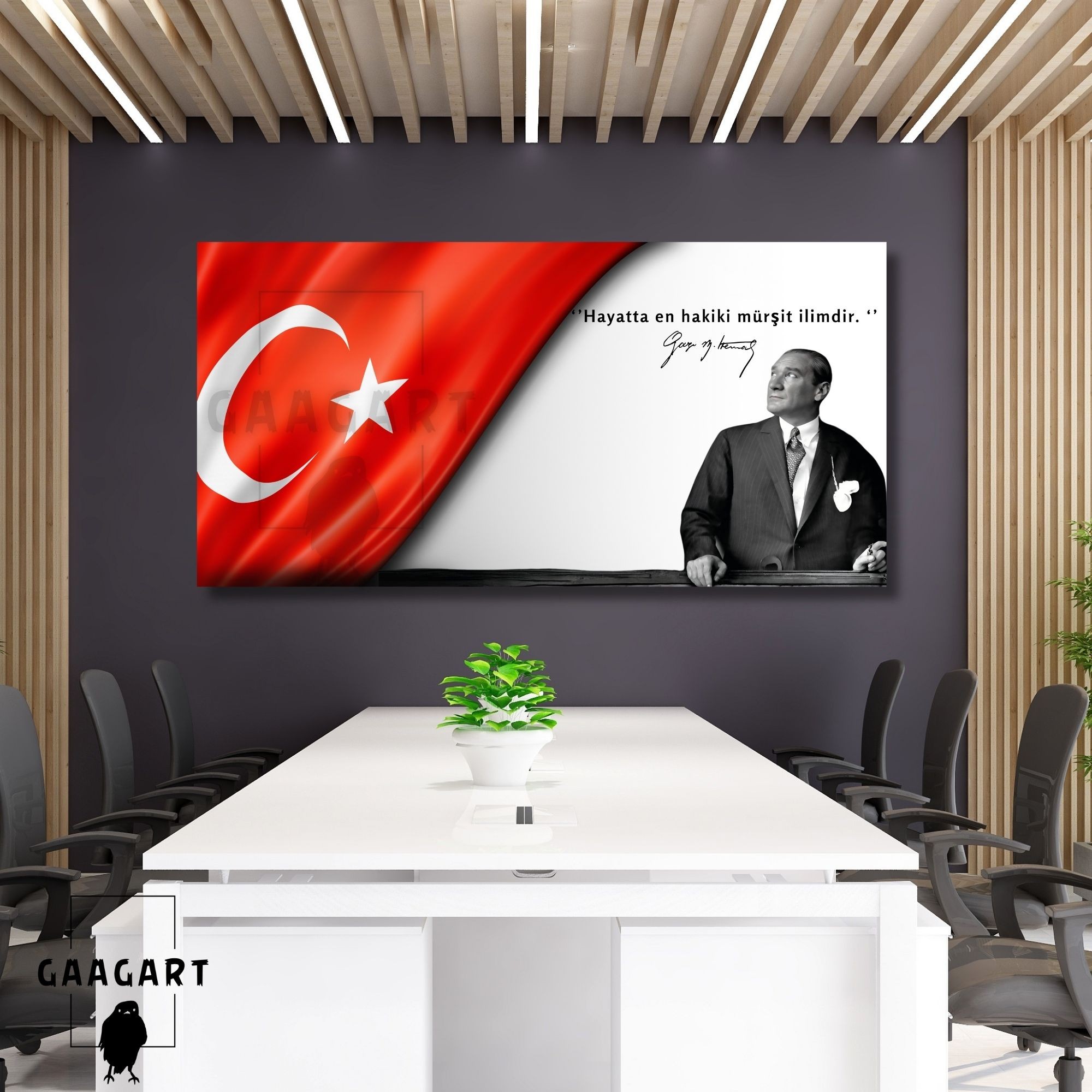 Panoramik Kanvas Makam Panosu Atatürk ve Bayrak ‘’Hayatta en hakiki mürşit ilimdir. ‘’