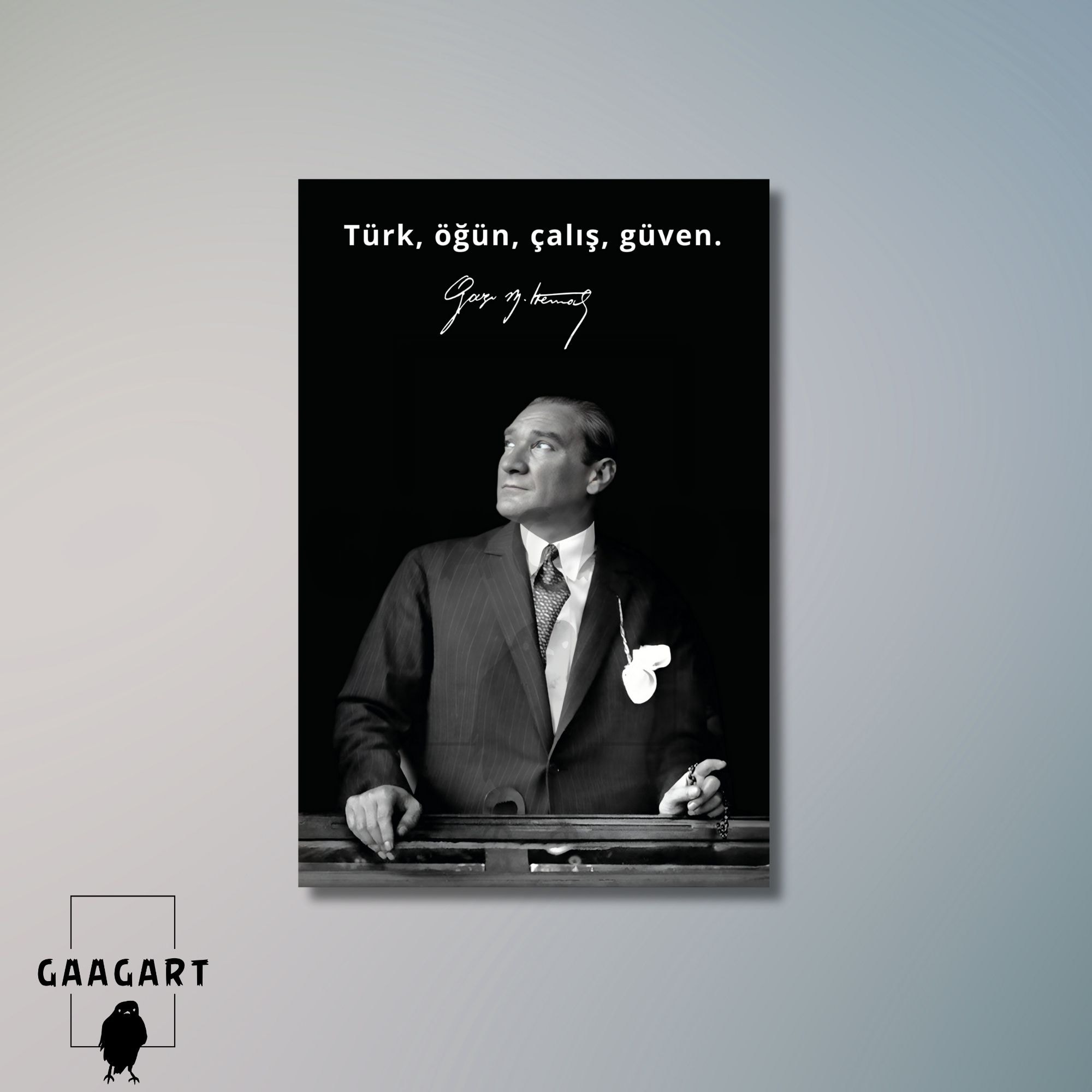 Tekli Dikey Kanvas Makam Panosu Atatürk Sözleri Türk, öğün, çalış, güven.