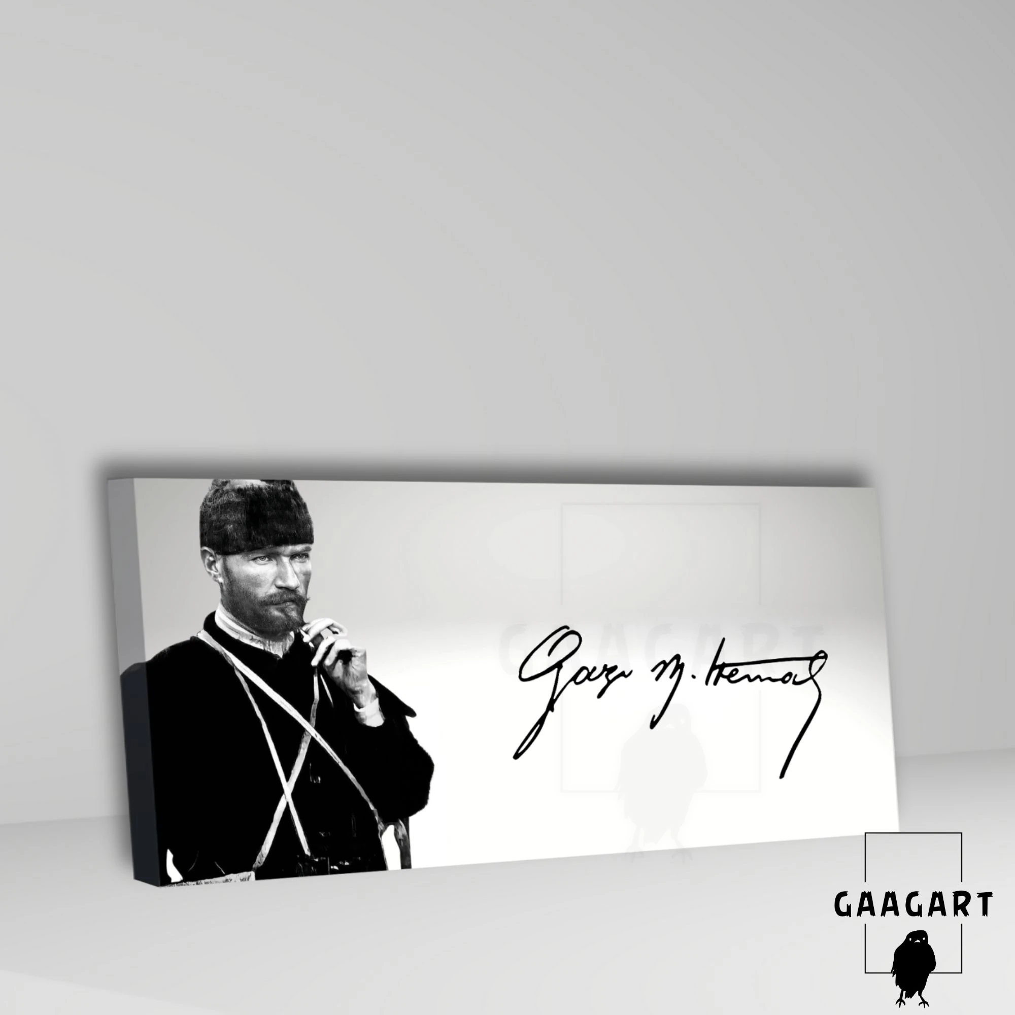 Panoramik Kanvas Makam Panosu Siyah Beyaz Atatürk İmza