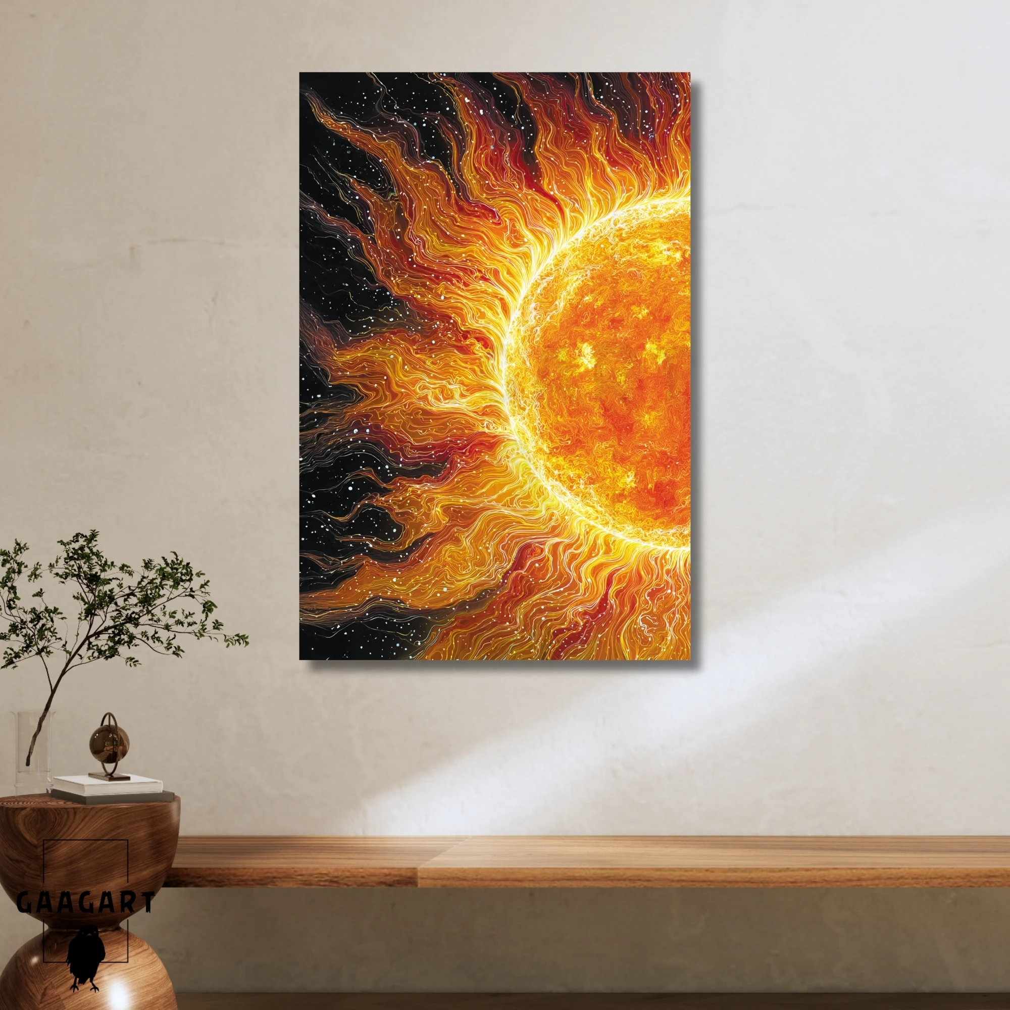 Tekli Dikey Kanvas Tablo Parlak Güneş İllüstrasyonu