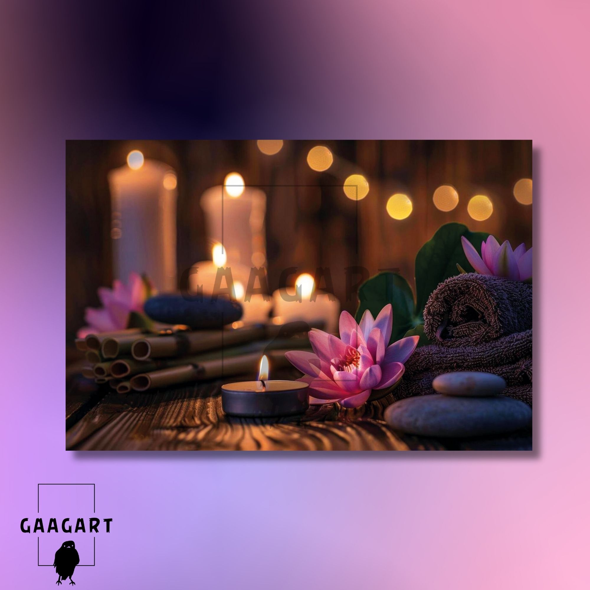 Tekli Yatay Kanvas Duvar Tablosu Lotus ve Spa Merkezi Mum
