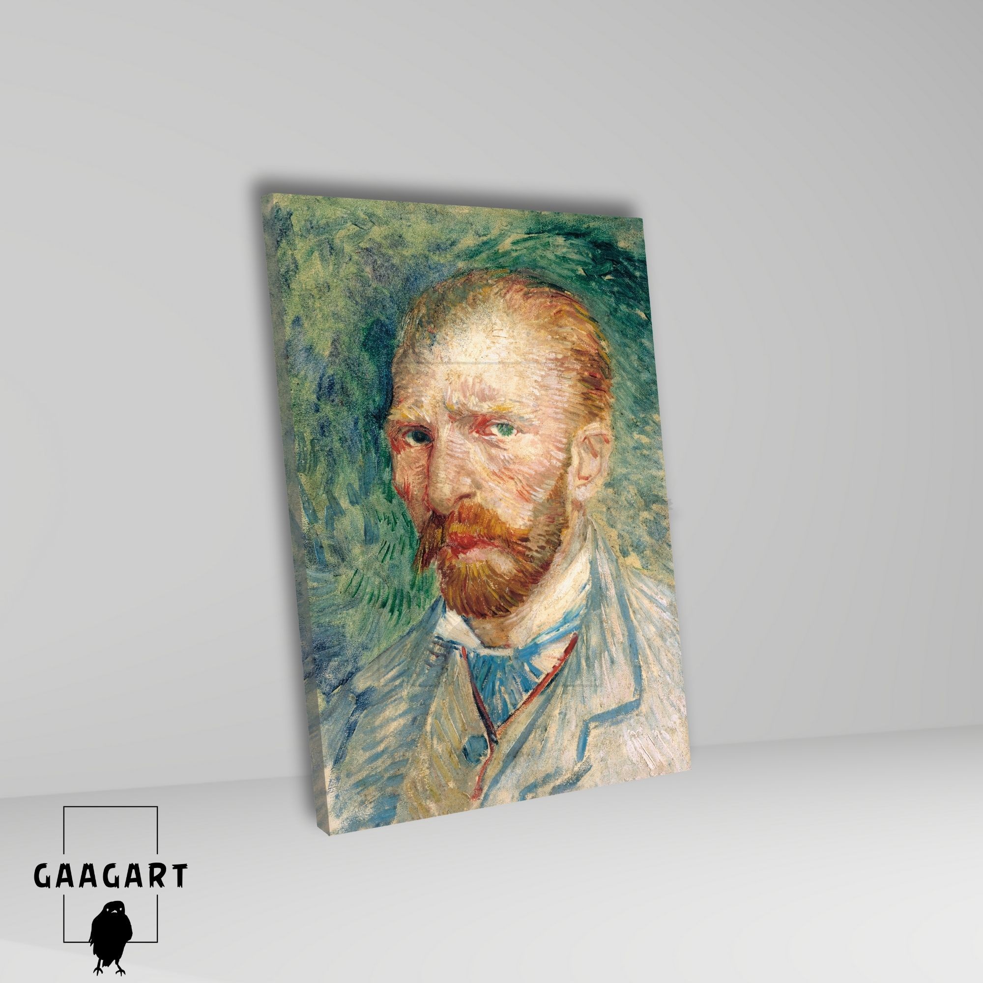 Tekli Dikey Kanvas Tablo Ünlü Eserler Van Gogh Self Portrait Green