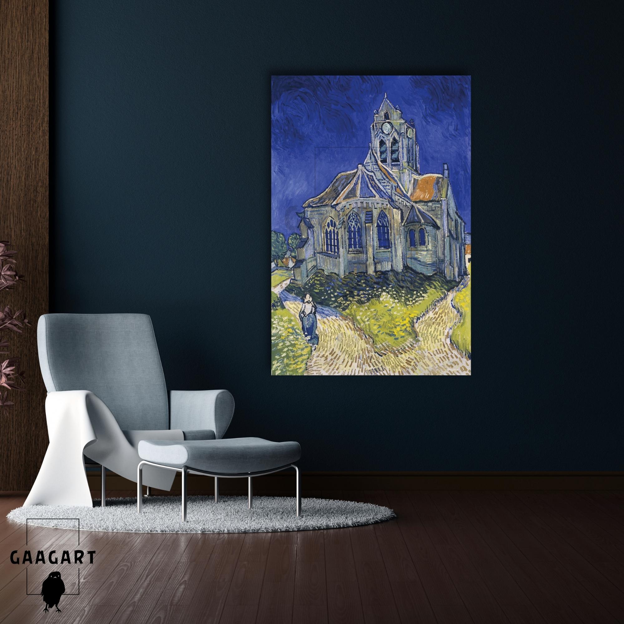 Tekli Dikey Kanvas Tablo Ünlü Eserler Van Gogh Auvers'deki Kilise