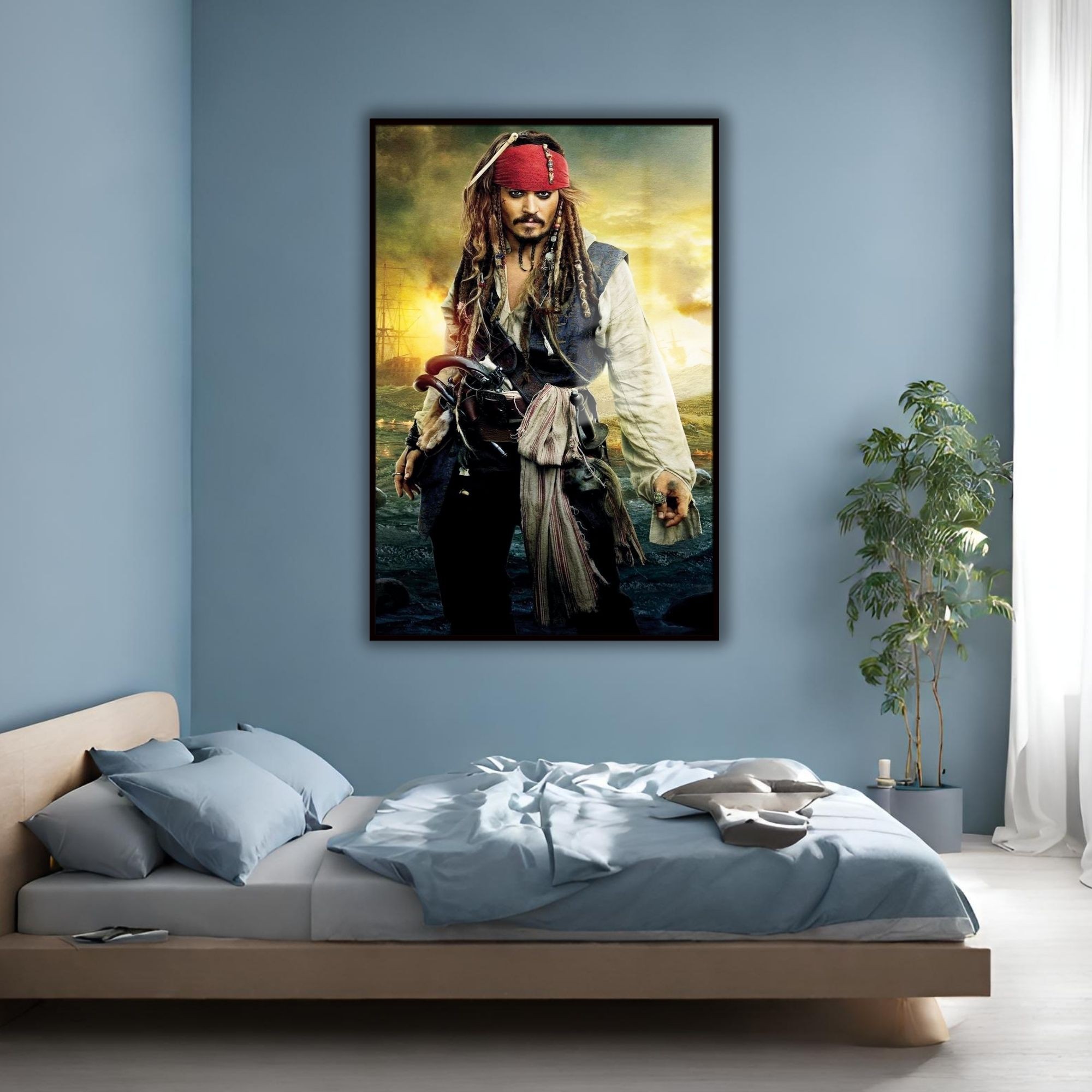 Metal Çerçeveli Cam Tablo Karayip Korsanları Jack Sparrow