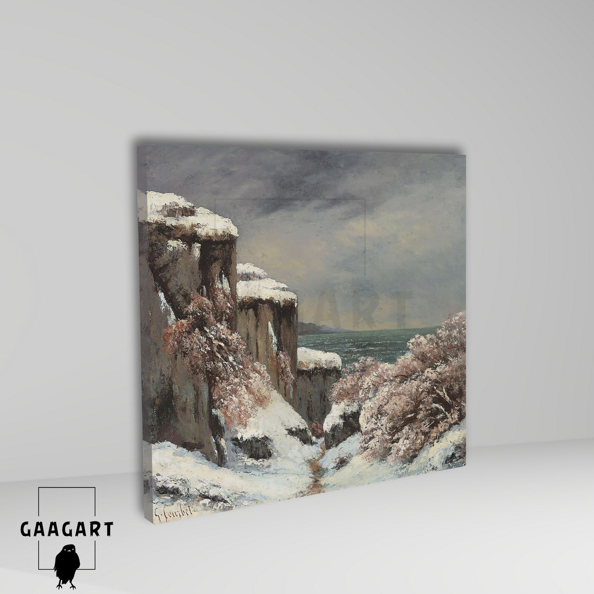 Kare Kanvas Tablo Ünlü Eserler G. Courbet-Falaises Au Bord De La Mer Sous La Neige