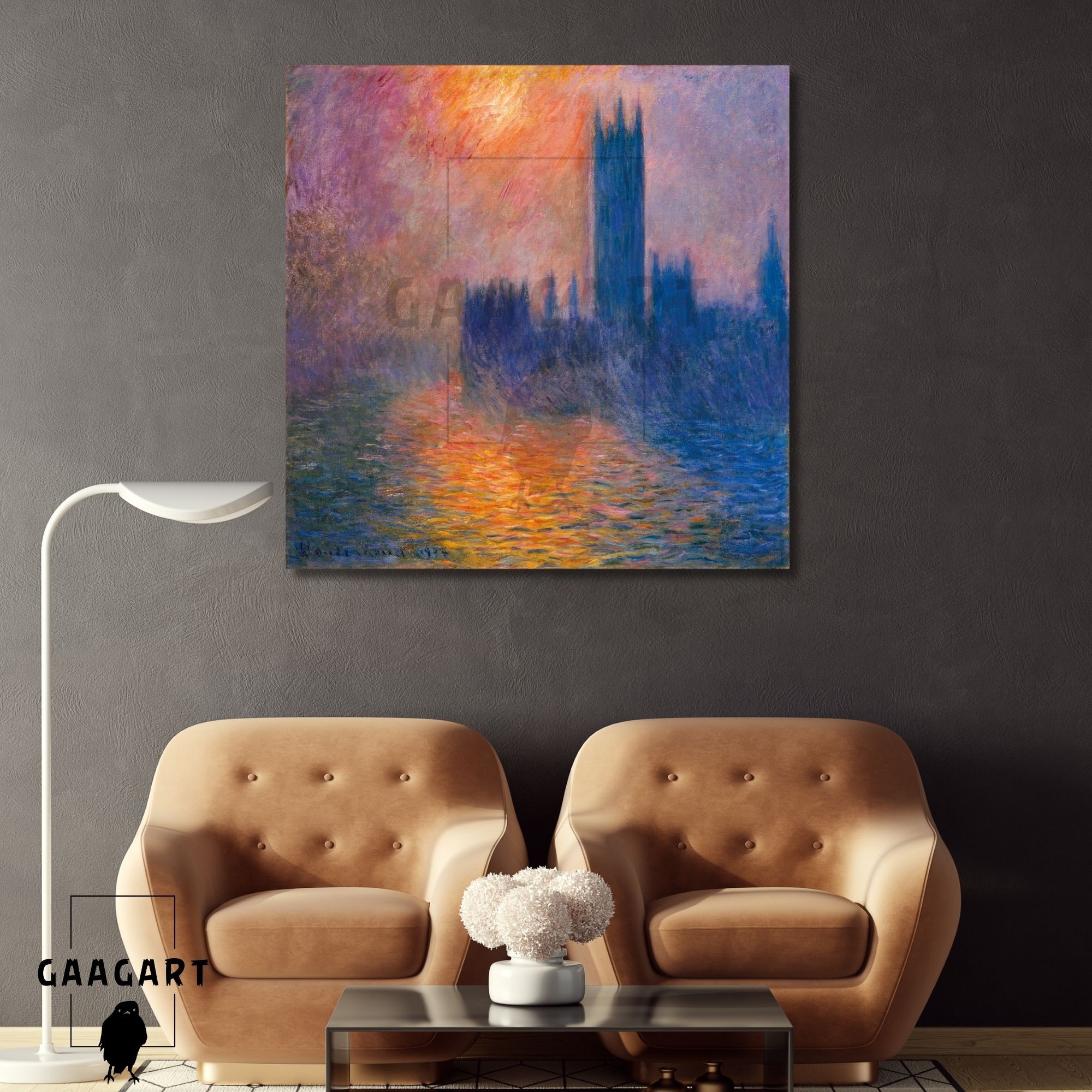 Kare Kanvas Tablo Ünlü Eserler Claude Monet Parlemento Evleri